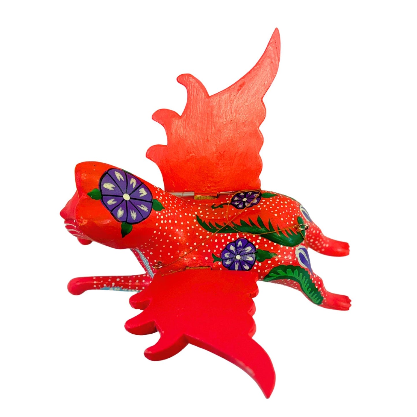 Winged Red Cat Mobile Morning Glory kitty Spiritchaser Demon chaser cradle guardian hand carved wood Balinese Folk Art - Acadia World Traders