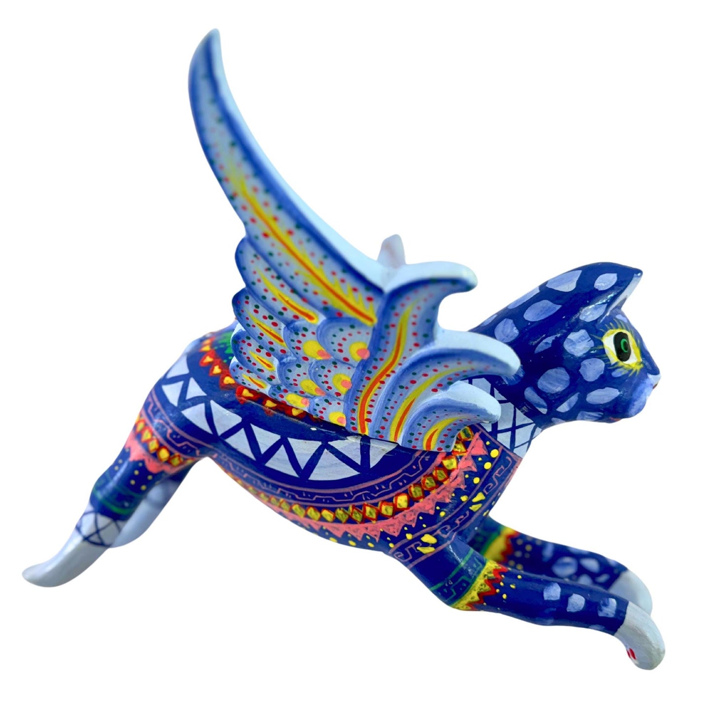Winged Blue Cat Mobile Geo Kitty Spiritchaser Demon chaser cradle guardian hand carved wood Cat Lady Balinese Folk Art