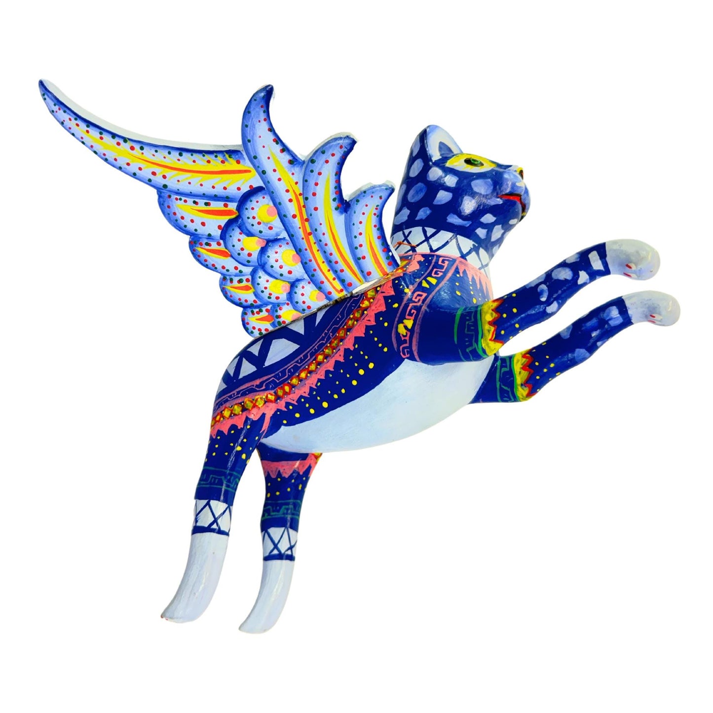Winged Blue Cat Mobile Geo Kitty Spiritchaser Demon chaser cradle guardian hand carved wood Cat Lady Balinese Folk Art