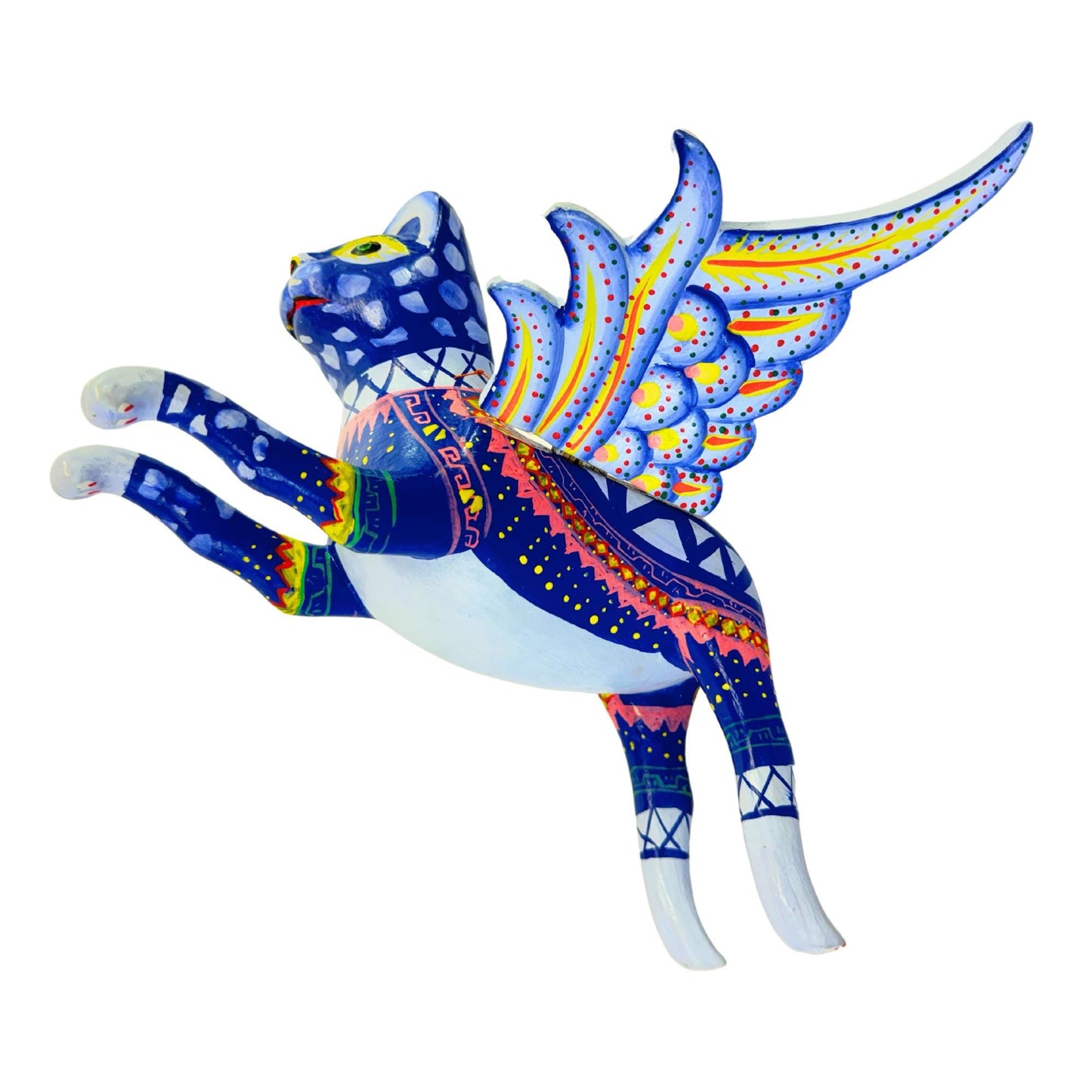 Winged Blue Cat Mobile Geo Kitty Spiritchaser Demon chaser cradle guardian hand carved wood Cat Lady Balinese Folk Art