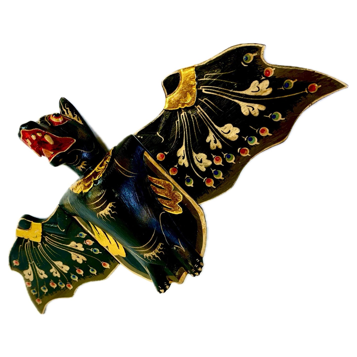 Flying Black Bat Mobile Balinese Spirit Chaser Demon chaser hand carved wood Bali Art 20 inch