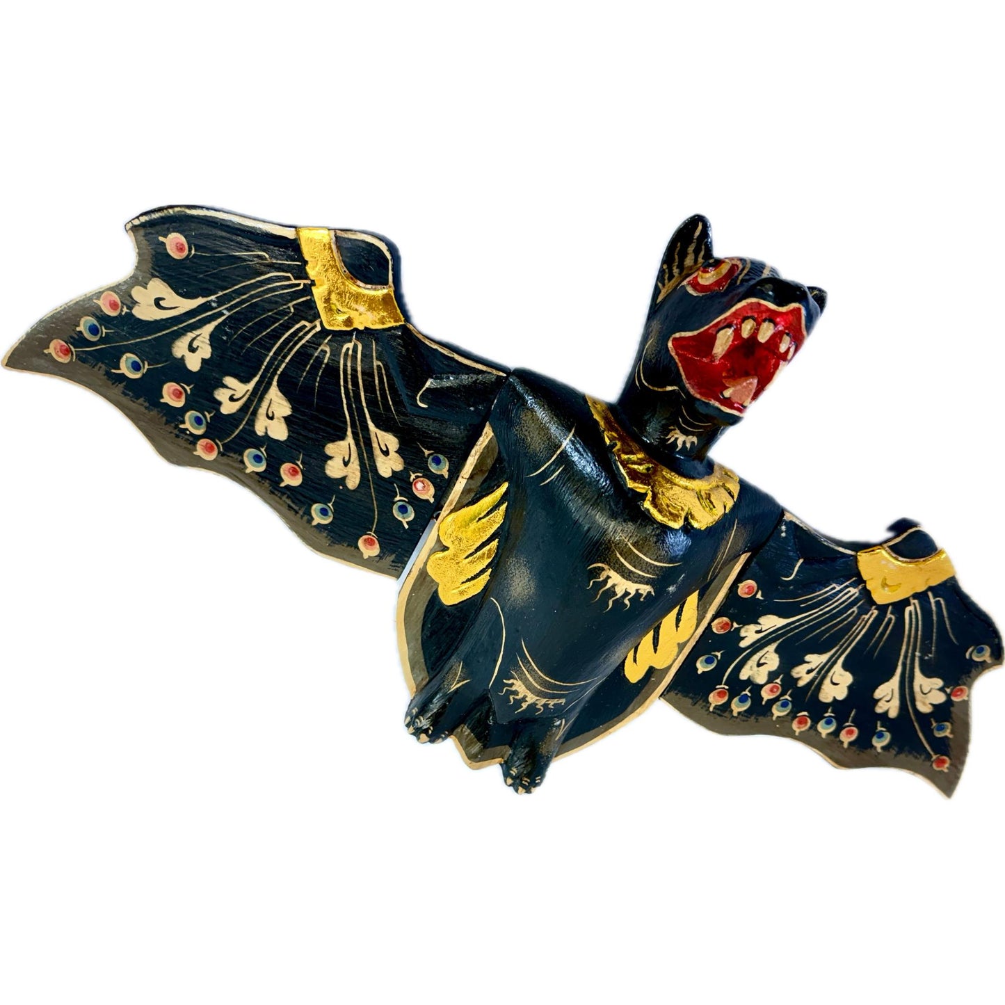 Flying Black Bat Mobile Balinese Spirit Chaser Demon chaser hand carved wood Bali Art 20 inch