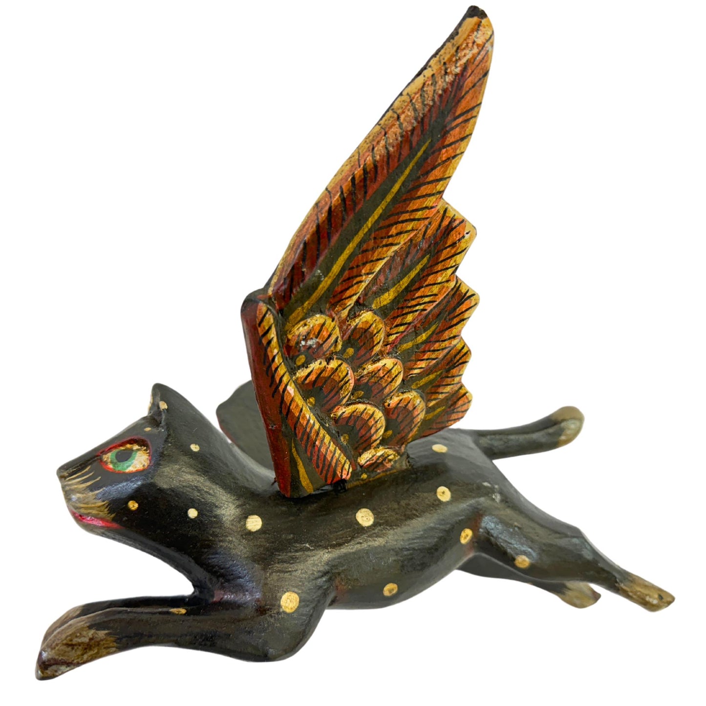 Winged Black Cat Mobile Flying Demon Chaser Carved Wood Balinese Folk Art - Acadia World Traders
