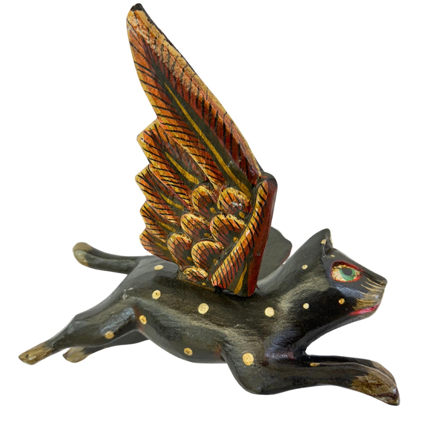 Winged Black Cat Mobile Flying Demon Chaser Carved Wood Balinese Folk Art - Acadia World Traders