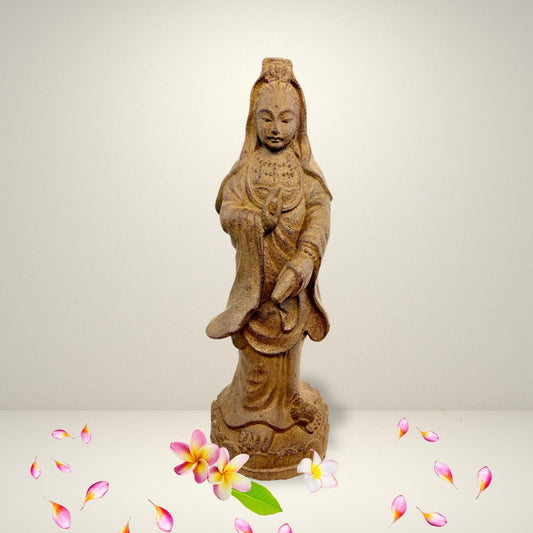 Guanyin Garden Statue Quanyin Kwanyin Goddess Of Mercy Cast Lava Stone sculpture Decor yard Art Sculpture Bodhisattva Of Compassion - Acadia World Traders