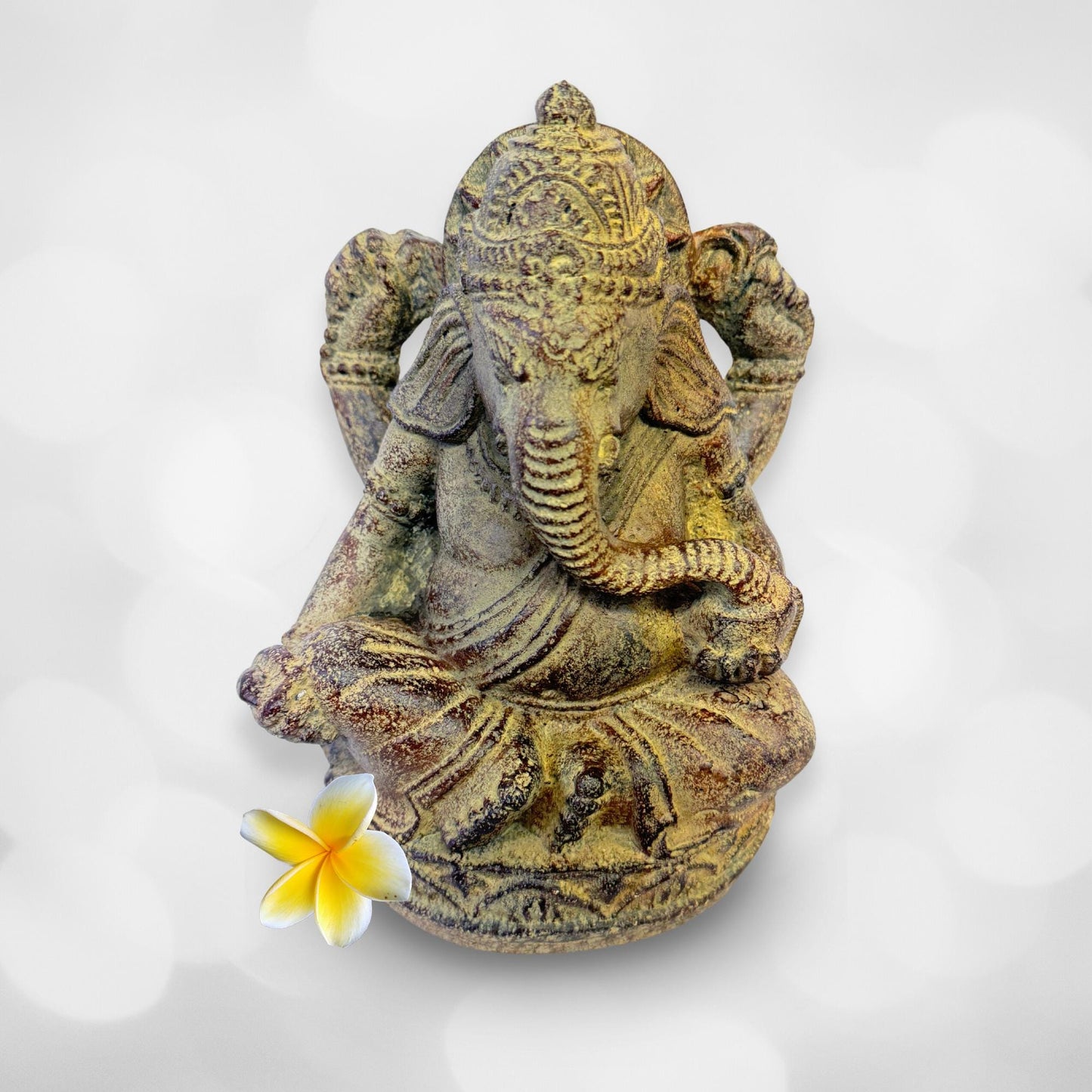 Ganapati Ganesha Statue Garden statuary Remover Obstacles Handmade Cast Lava stone sculpture Bali art Eclectic Decor - Acadia World Traders