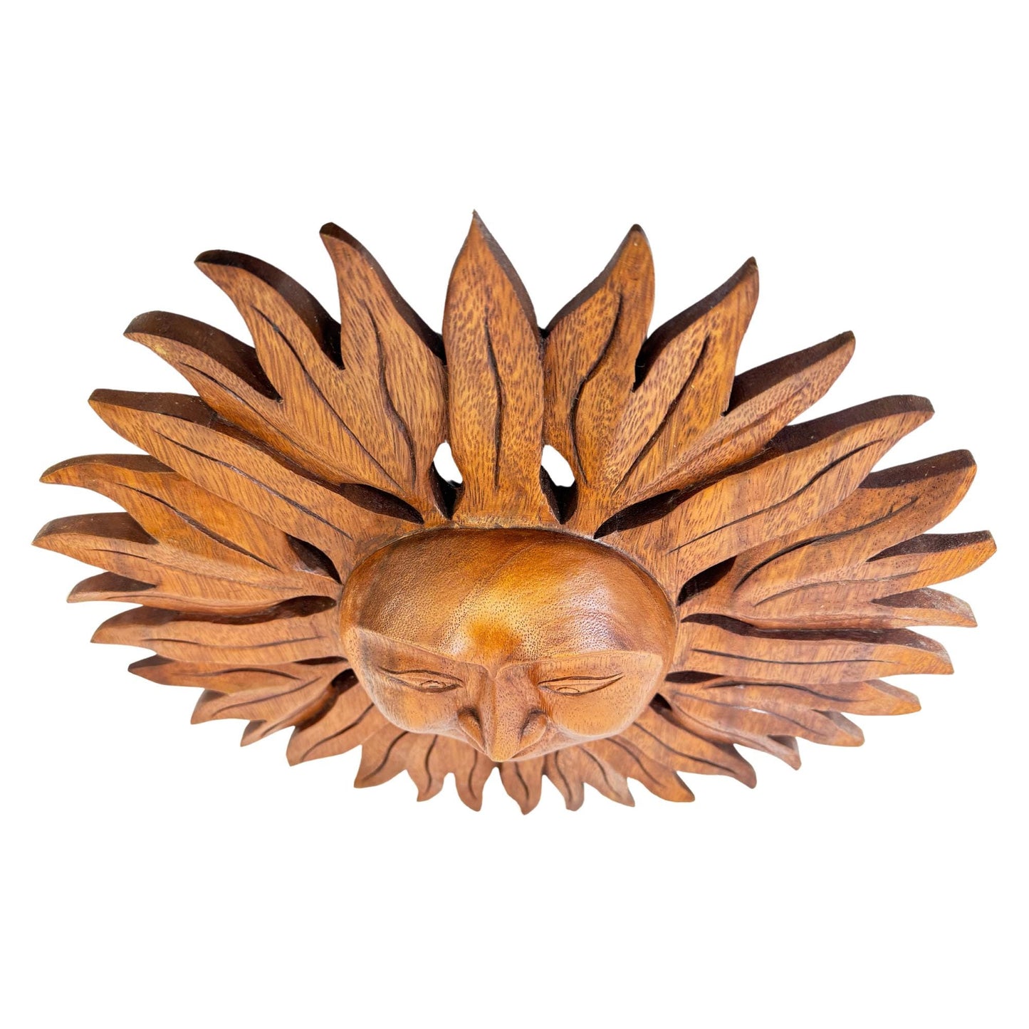 Sun Disc Sunburst Celestial Wall Art Plaque Carved hand carved natural wood Carving Bali Balinese folk art 14" - Acadia World Traders