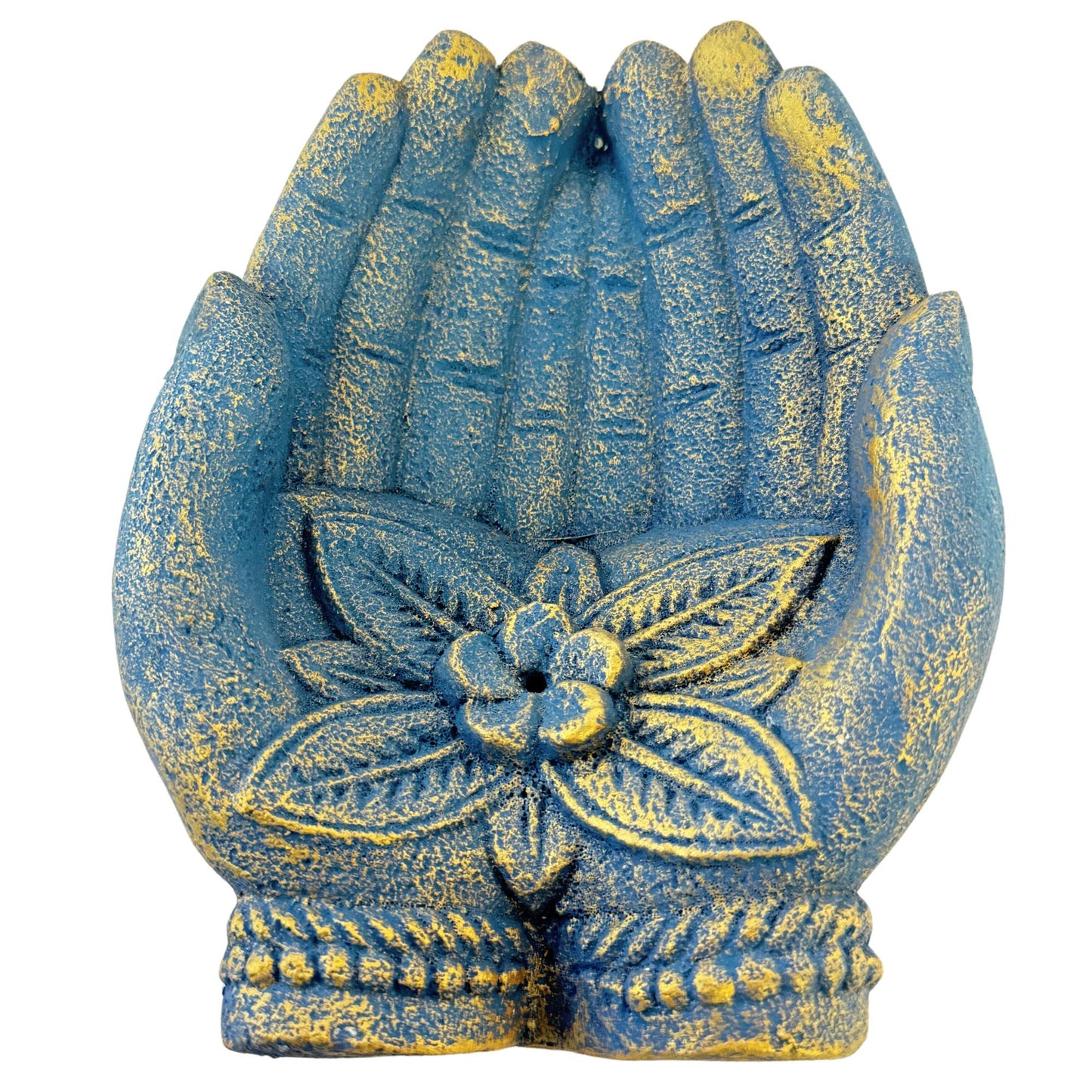 Buddha Blessing Mudra Hand Incense Burner Offering Bowl Ash Catcher Balinese cast Lava stone Boho Eclectic art Handmade Hamsa Fatima hand - Acadia World Traders
