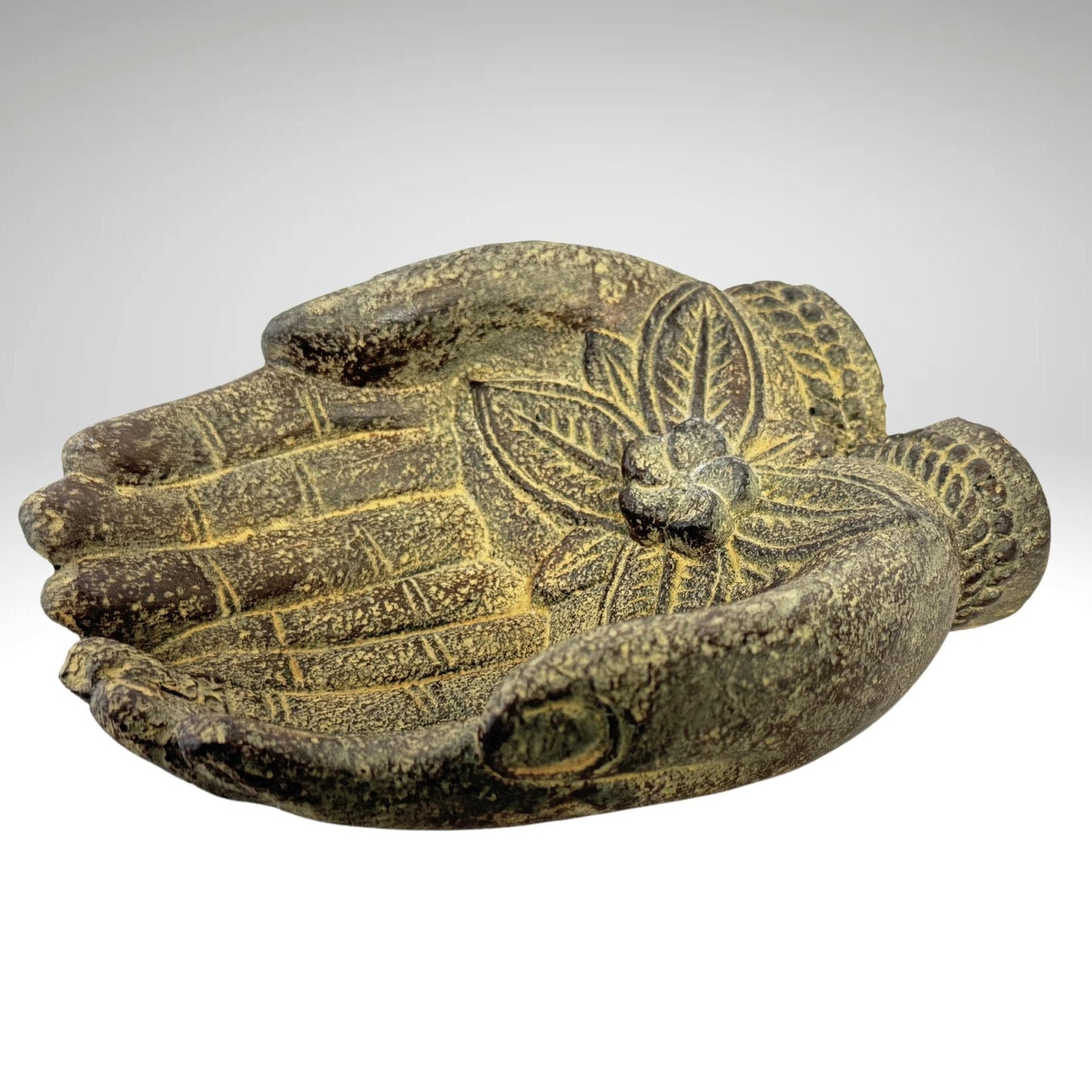 Buddha Blessing Mudra Hand Incense Burner Offering Bowl Ash Catcher Balinese cast Lava stone Boho Eclectic art Handmade Hamsa Fatima hand - Acadia World Traders