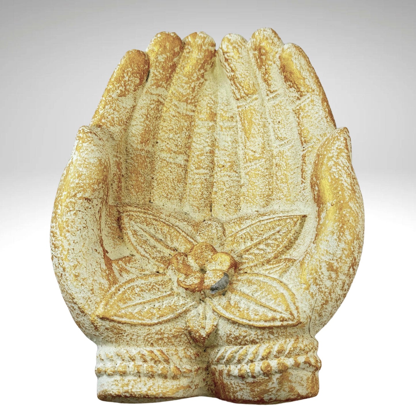 Buddha Blessing Mudra Hand Incense Burner Offering Bowl Ash Catcher Balinese cast Lava stone Boho Eclectic art Handmade Hamsa Fatima hand - Acadia World Traders