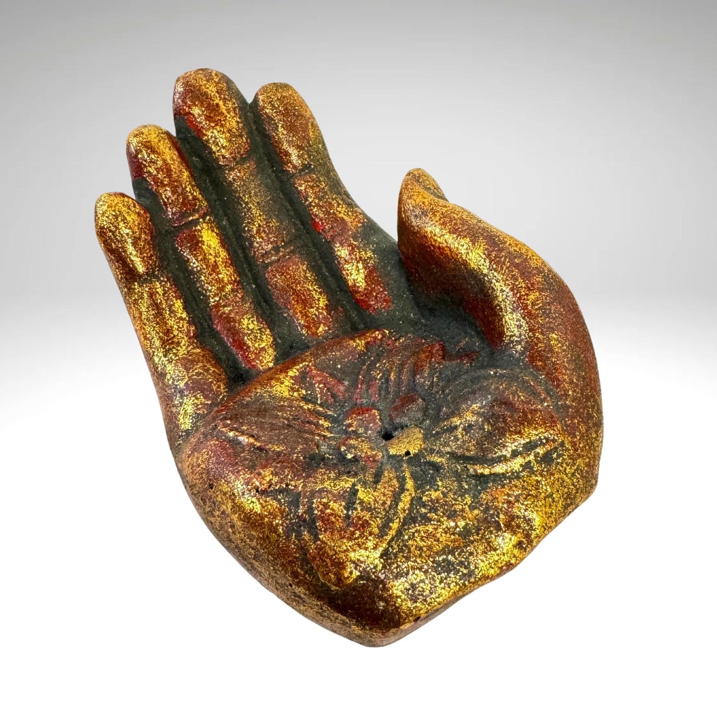 Hamsa Hand Incense Burner Mudra Hand Statue ash catcher Offering bowl crystal dish cast Lava stone Hamsa hand - Acadia World Traders