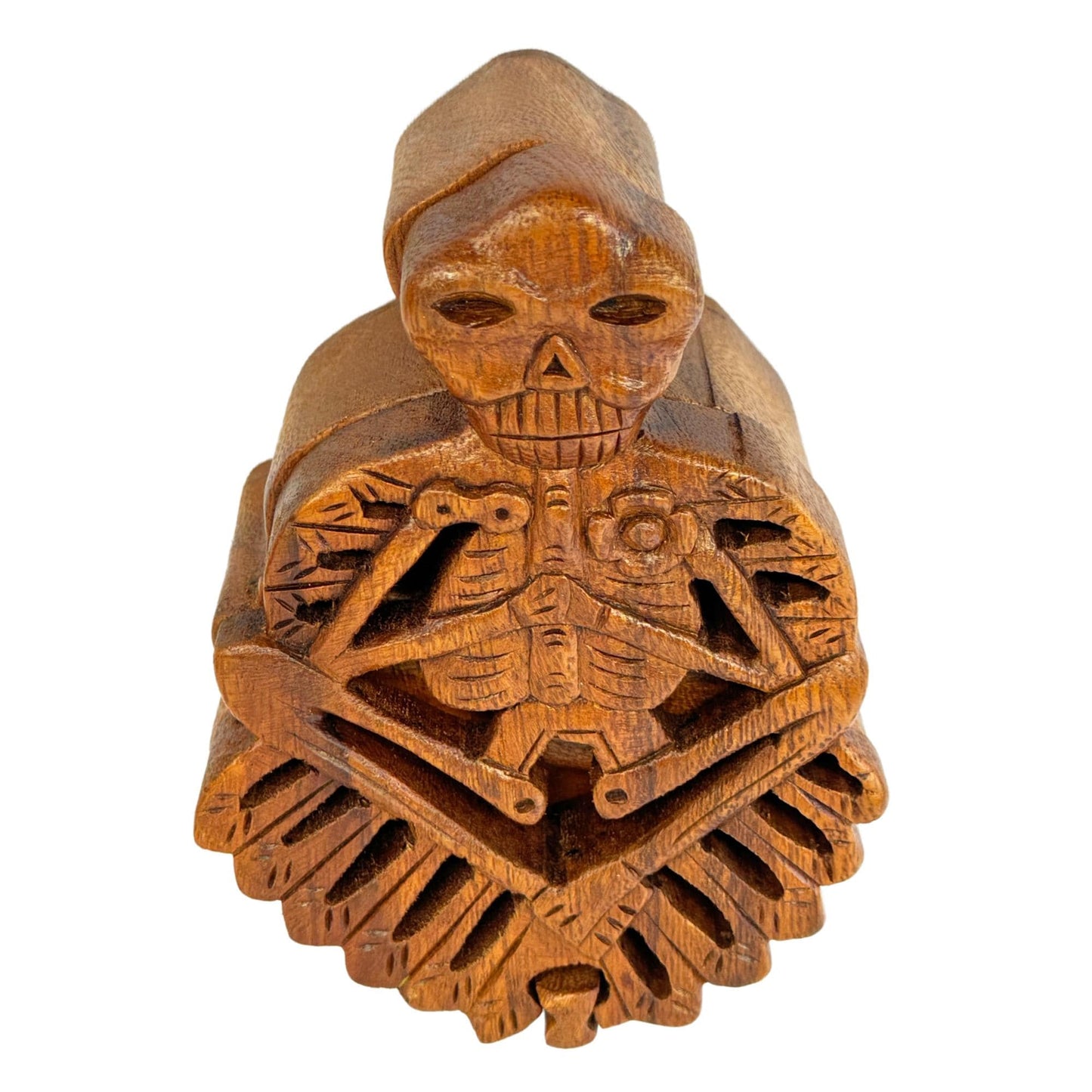 Skeleton Secret Puzzle Trinket Box stash box jewelry gift box Hand Carved Wood handmade GOTHIC Bali art