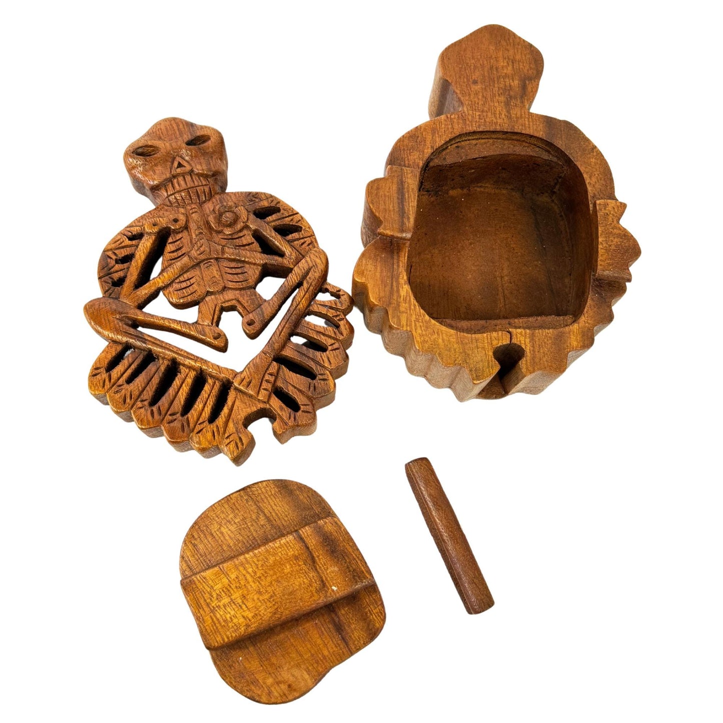 Hand Carved Wood Skeleton Puzzle Box: Gothic stash box