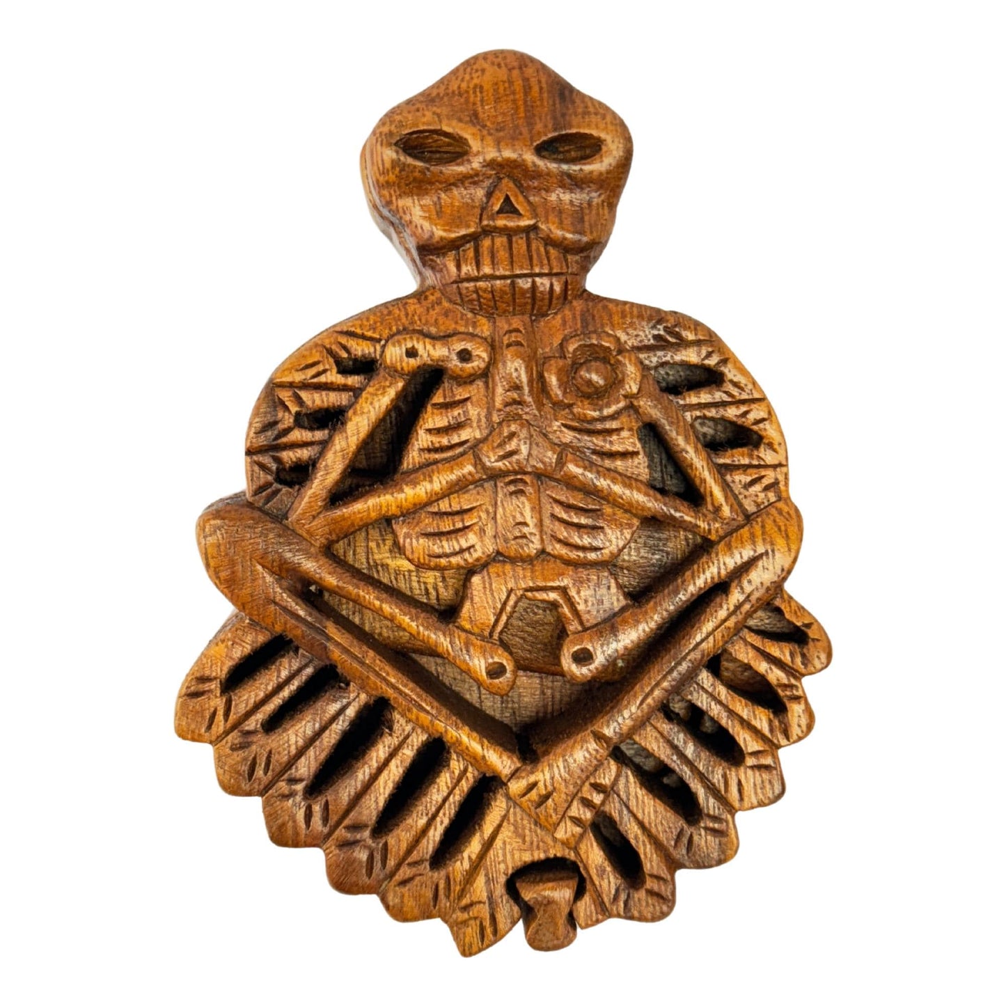 Skeleton Secret Puzzle Trinket Box stash box jewelry gift box Hand Carved Wood handmade GOTHIC Bali art