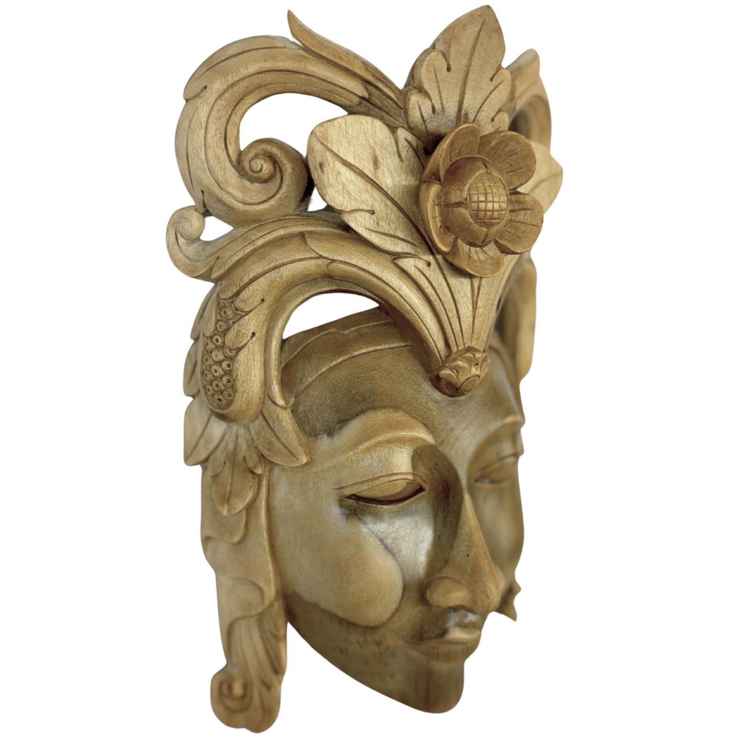 Balinese Mask Dewi Sri Fertility Goddess Hand Carved Wood Carving Bali folk art wall decor - Acadia World Traders