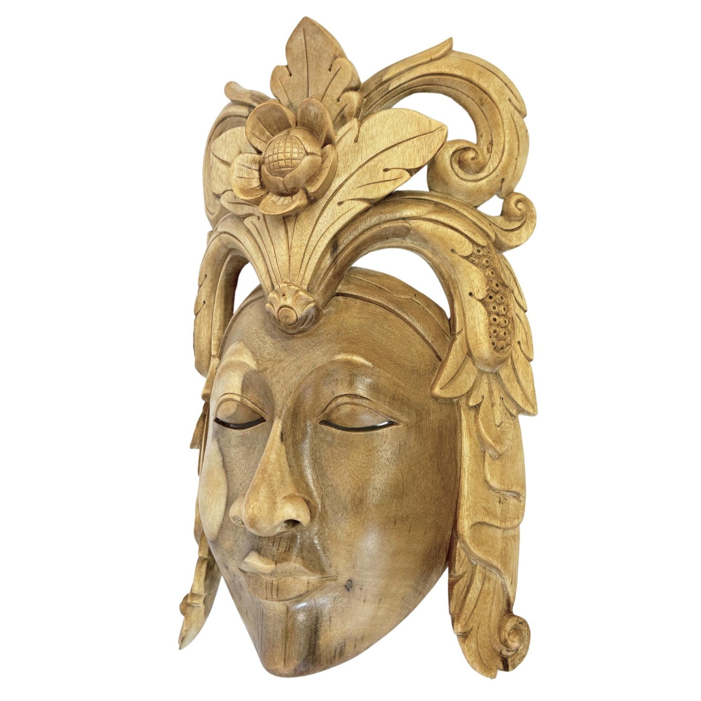 Balinese Mask Dewi Sri Fertility Goddess Hand Carved Wood Carving Bali folk art wall decor - Acadia World Traders