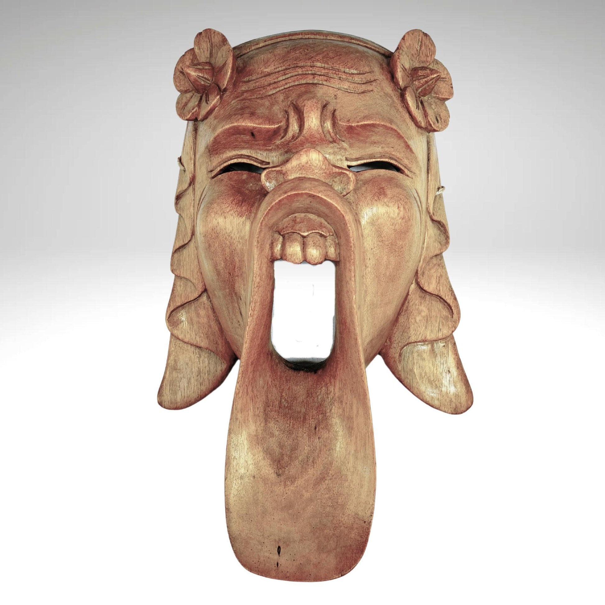 Balinese Bondres Mask Demon Goddess Bali Folk Art Wall Decor Hand carved wood Carving - Acadia World Traders