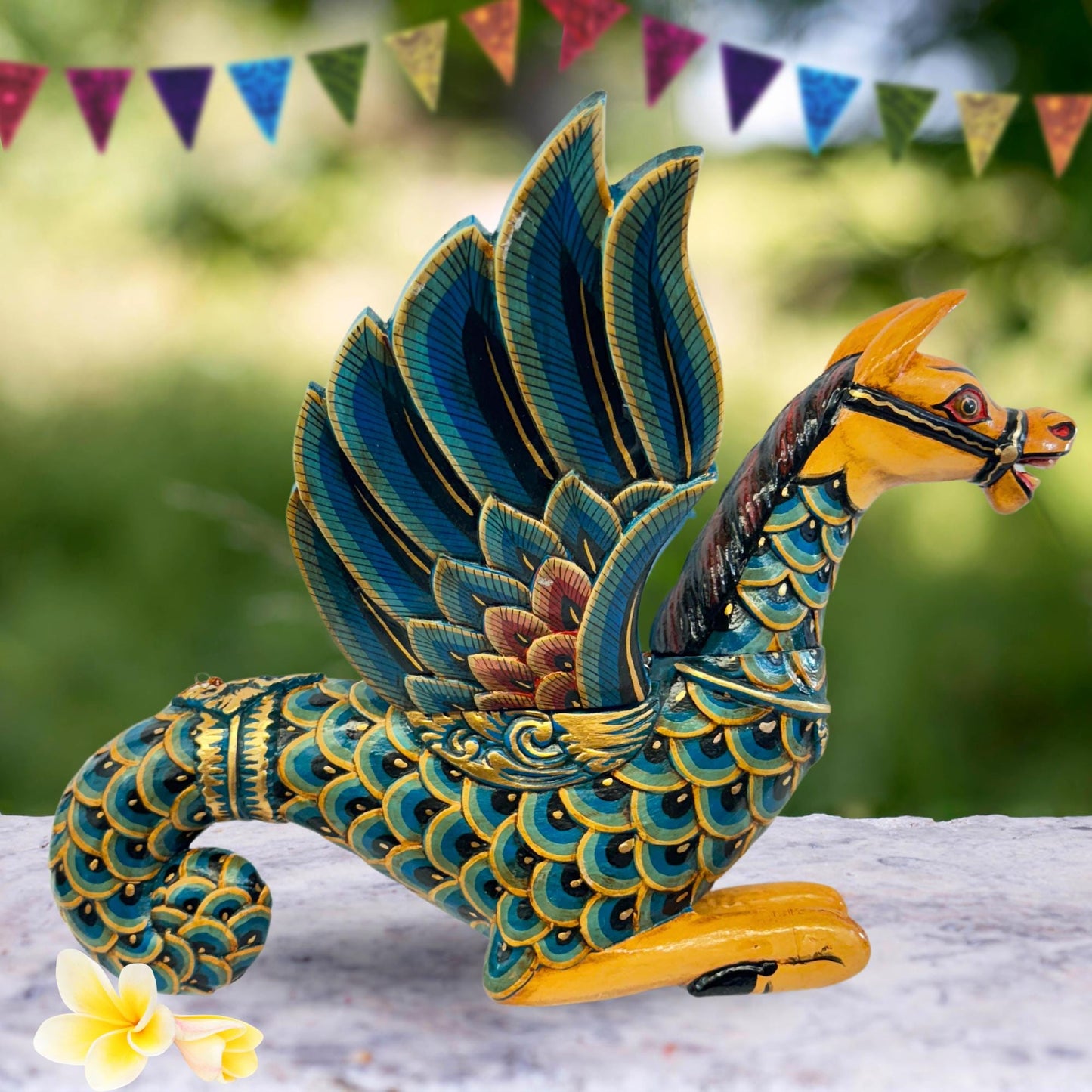 Balinese Winged Seahorse Spirit Chaser Mobile, Merhorse, Hand Carved Wood Bali Folk Art