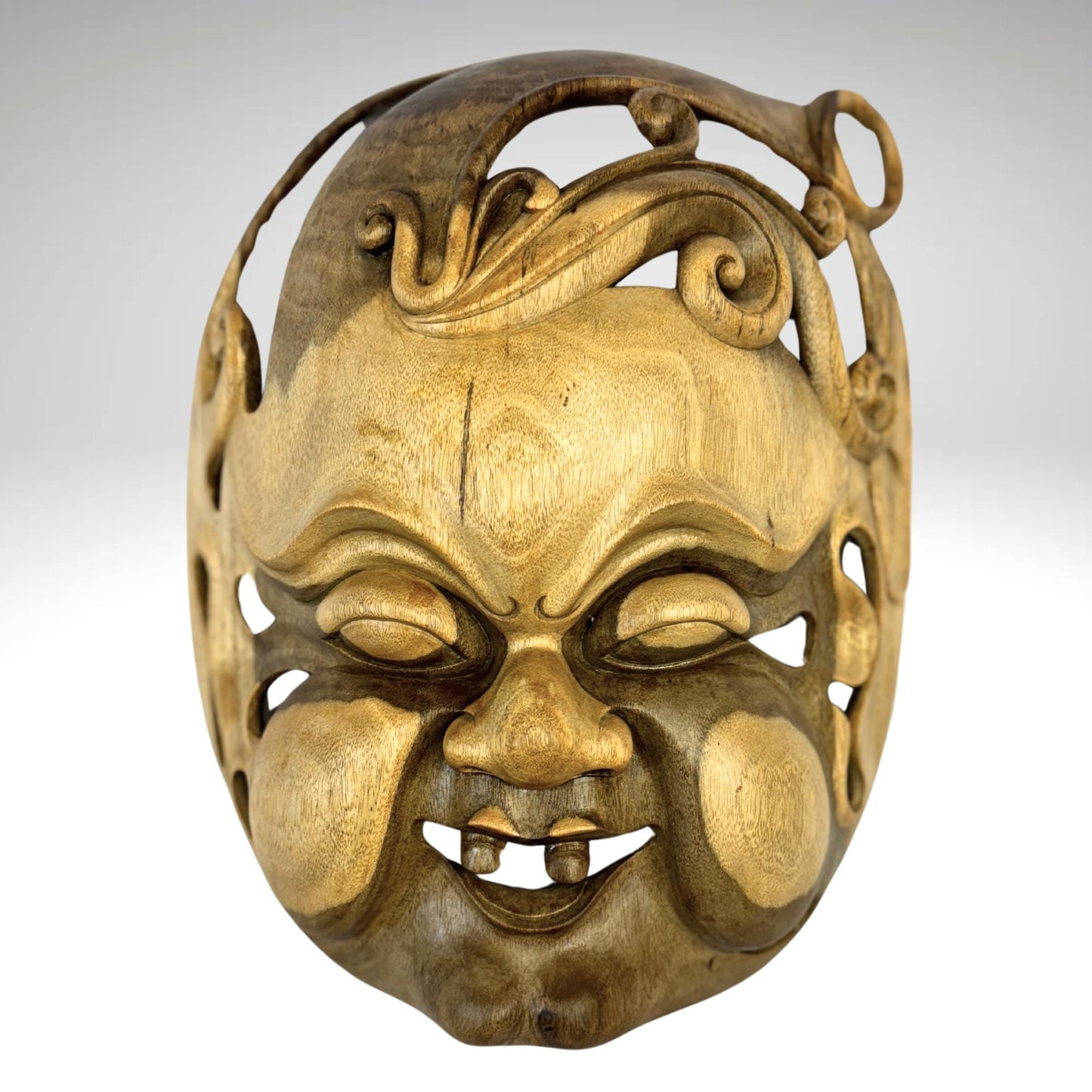 Balinese Mask Demon Baby Demented Face Terrifying Hand Carved Wood Carving Bali folk art wall decor - Acadia World Traders