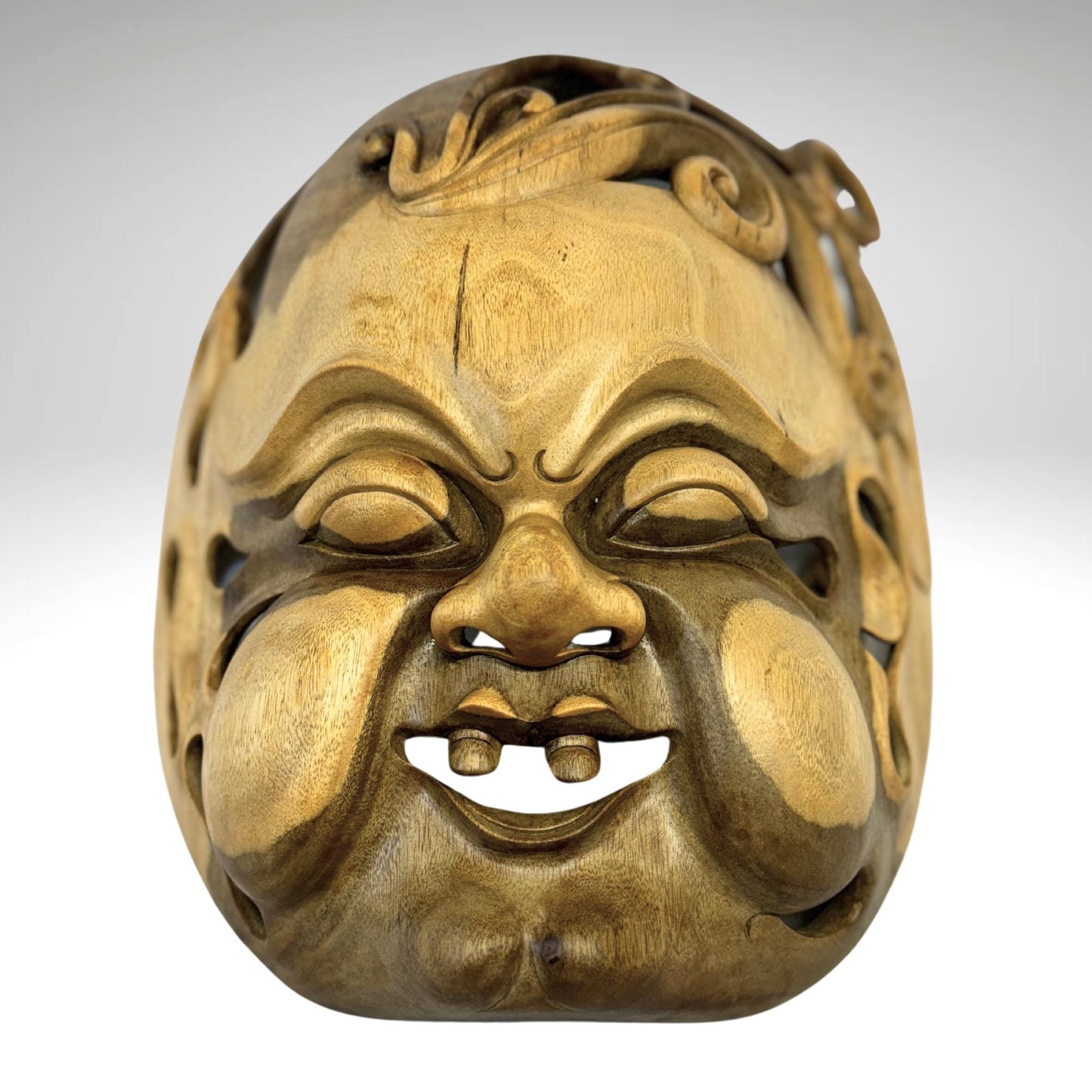 Balinese Mask Demon Baby Demented Face Terrifying Hand Carved Wood Carving Bali folk art wall decor - Acadia World Traders