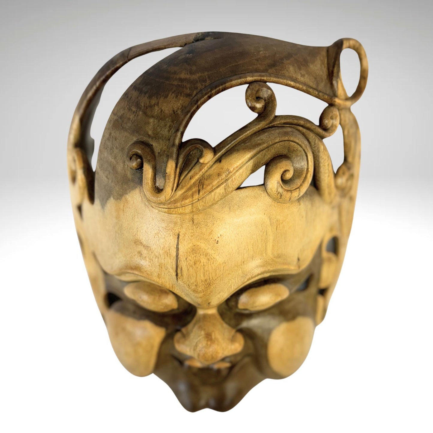 Balinese Mask Demon Baby Demented Face Terrifying Hand Carved Wood Carving Bali folk art wall decor - Acadia World Traders