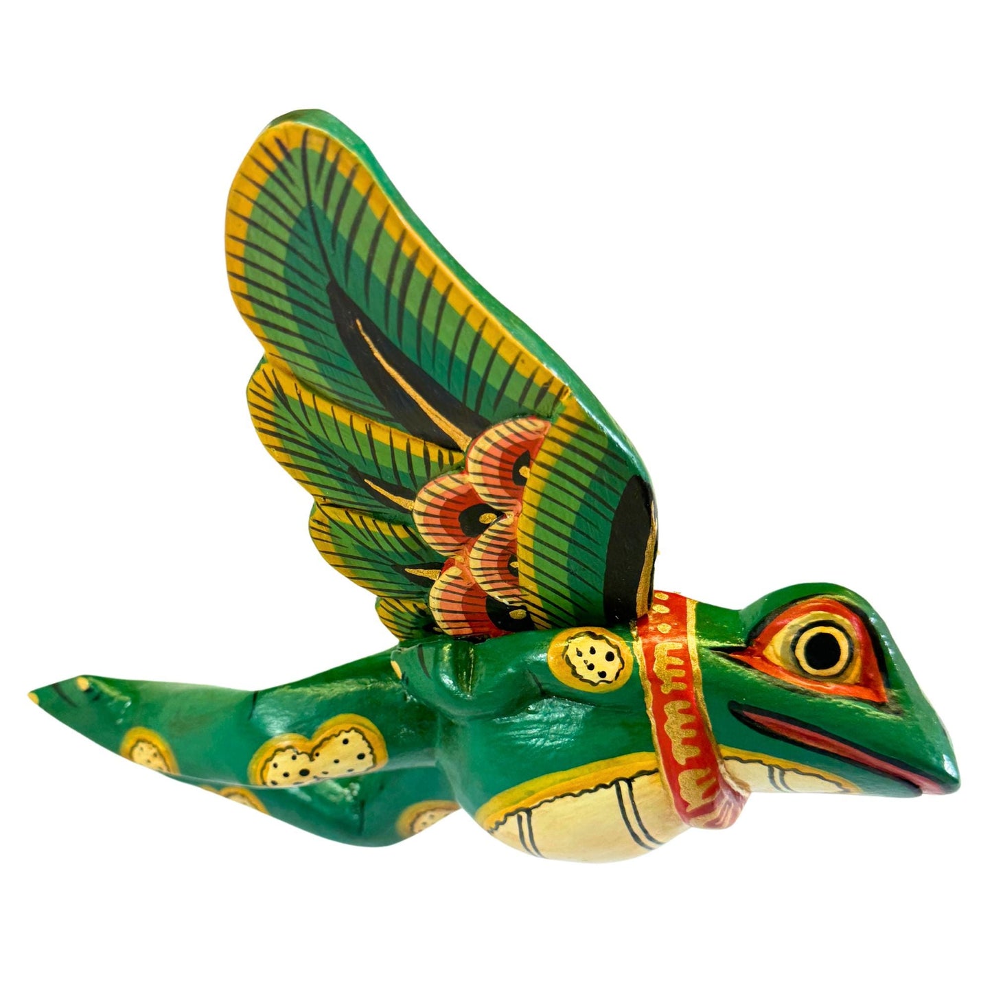 FLYING Frog Mobile Winged Spirit Chaser carved wood Balinese Folk Art green - Acadia World Traders
