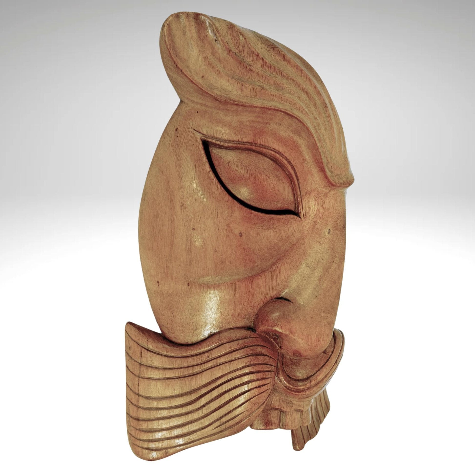 Balinese Bondres Mask Abstract Demon Mustache One eyed Man Bali Folk Art Wall Decor Hand carved wood Carving - Acadia World Traders