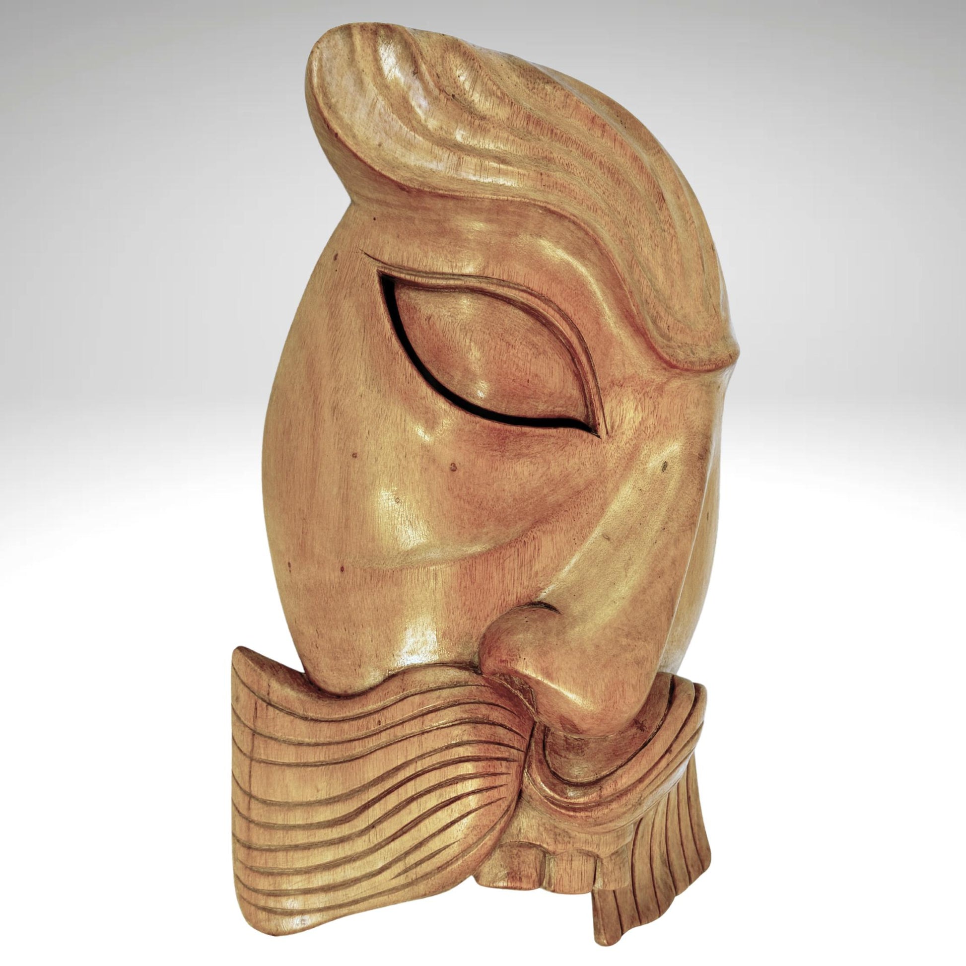 Balinese Bondres Mask Abstract Demon Mustache One eyed Man Bali Folk Art Wall Decor Hand carved wood Carving - Acadia World Traders