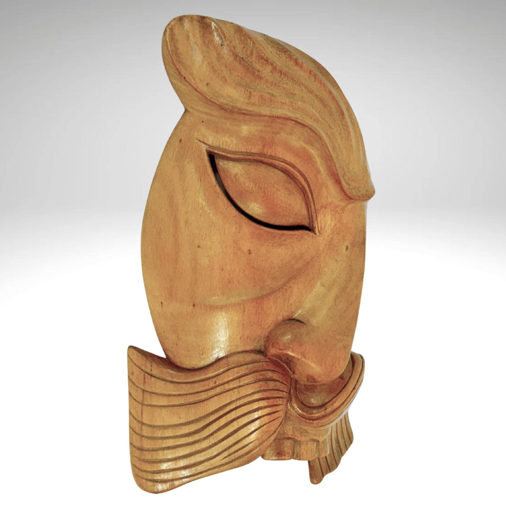 Balinese Bondres Mask Abstract Demon Mustache One eyed Man Bali Folk Art Wall Decor Hand carved wood Carving - Acadia World Traders