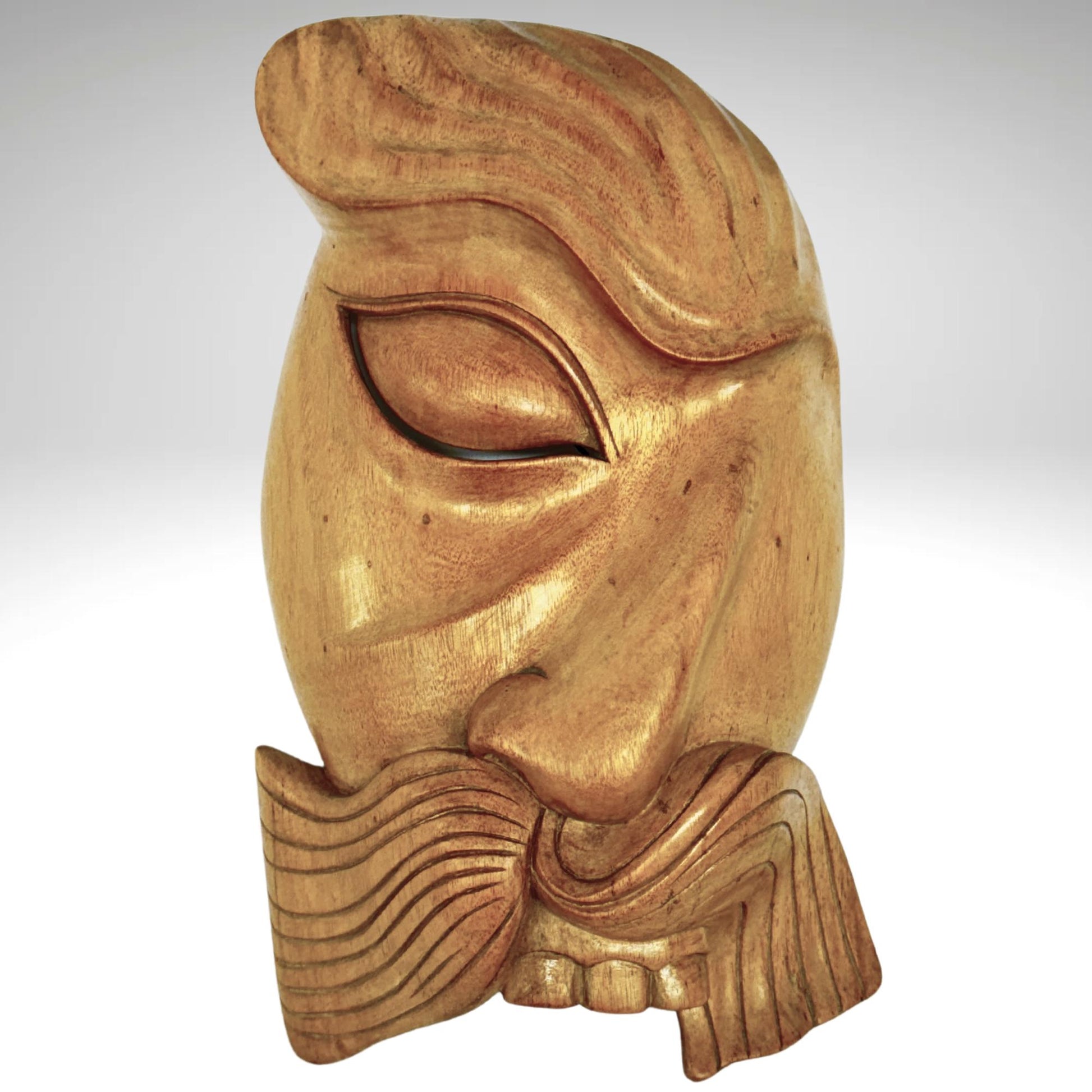 Balinese Bondres Mask Abstract Demon Mustache One eyed Man Bali Folk Art Wall Decor Hand carved wood Carving - Acadia World Traders