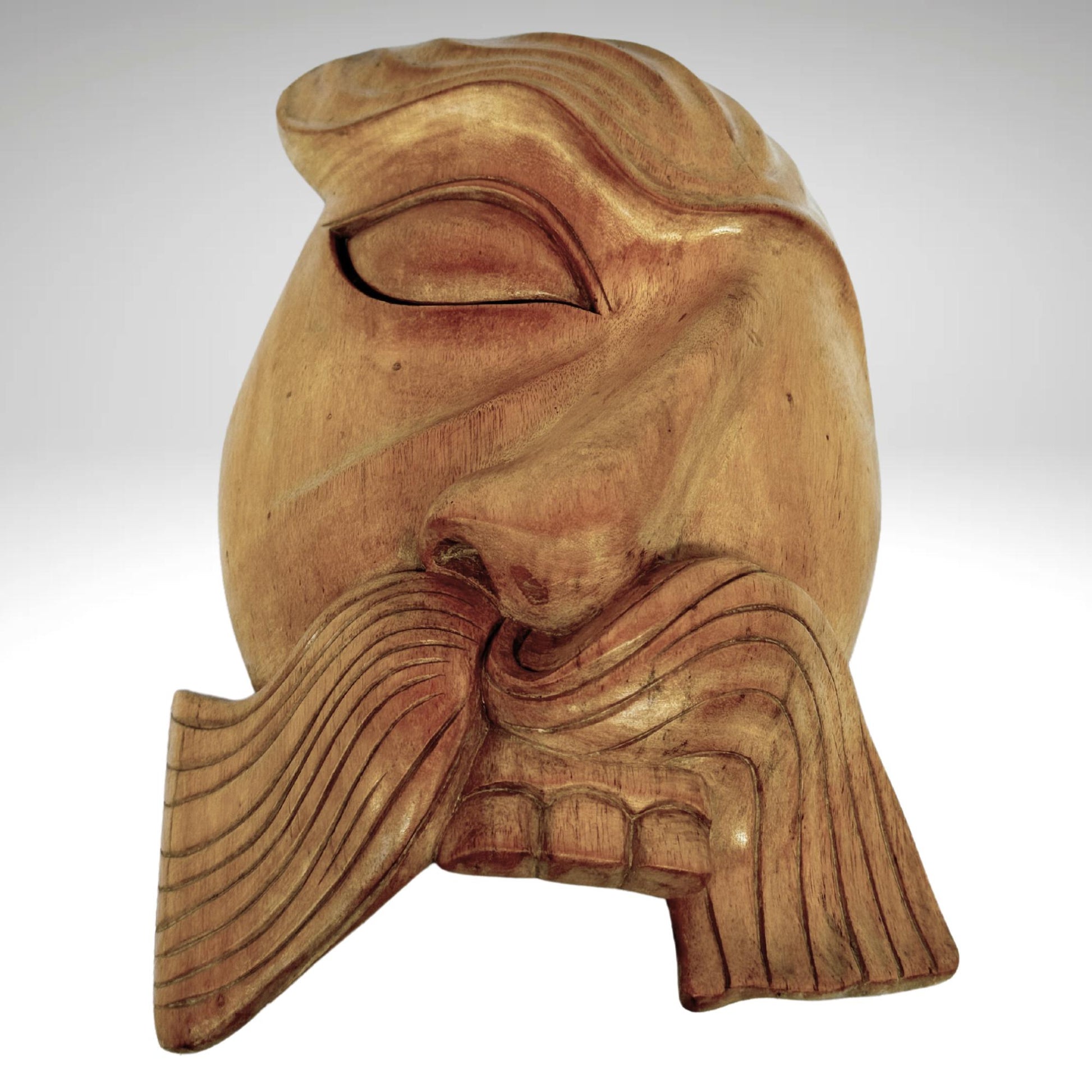 Balinese Bondres Mask Abstract Demon Mustache One eyed Man Bali Folk Art Wall Decor Hand carved wood Carving - Acadia World Traders