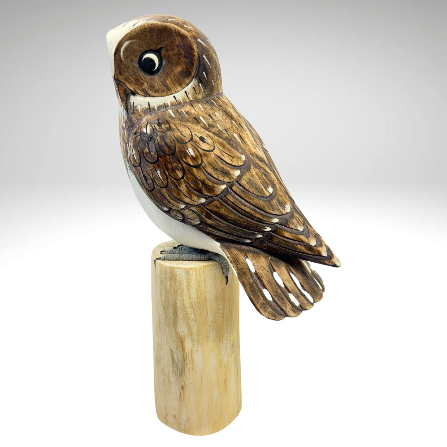 Barn Owl Bird Sculpture Hand carved & Painted Bird Wood Statue wildlife bird carving Hand Carved, Hand Painted Wooden Bird Sculpture