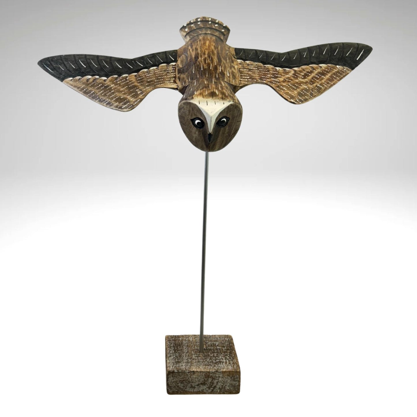 Swooping Barn Owl Bird Sculpture Hand carved Painted Bird Wood Statue wildlife bird carving Hand Carved, Hand Painted Wooden Bird Sculpture