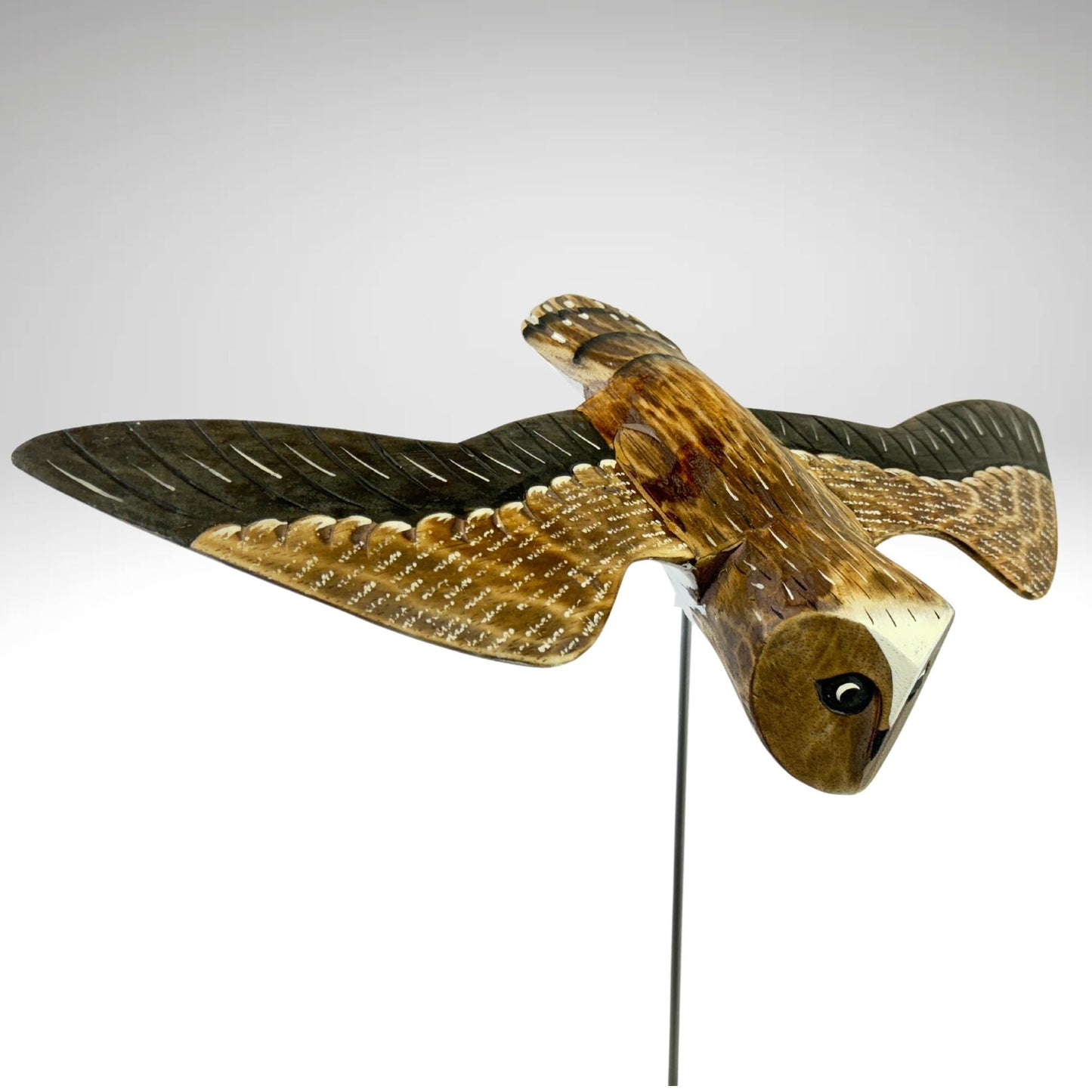 Swooping Barn Owl Bird Sculpture Hand carved Painted Bird Wood Statue wildlife bird carving Hand Carved, Hand Painted Wooden Bird Sculpture