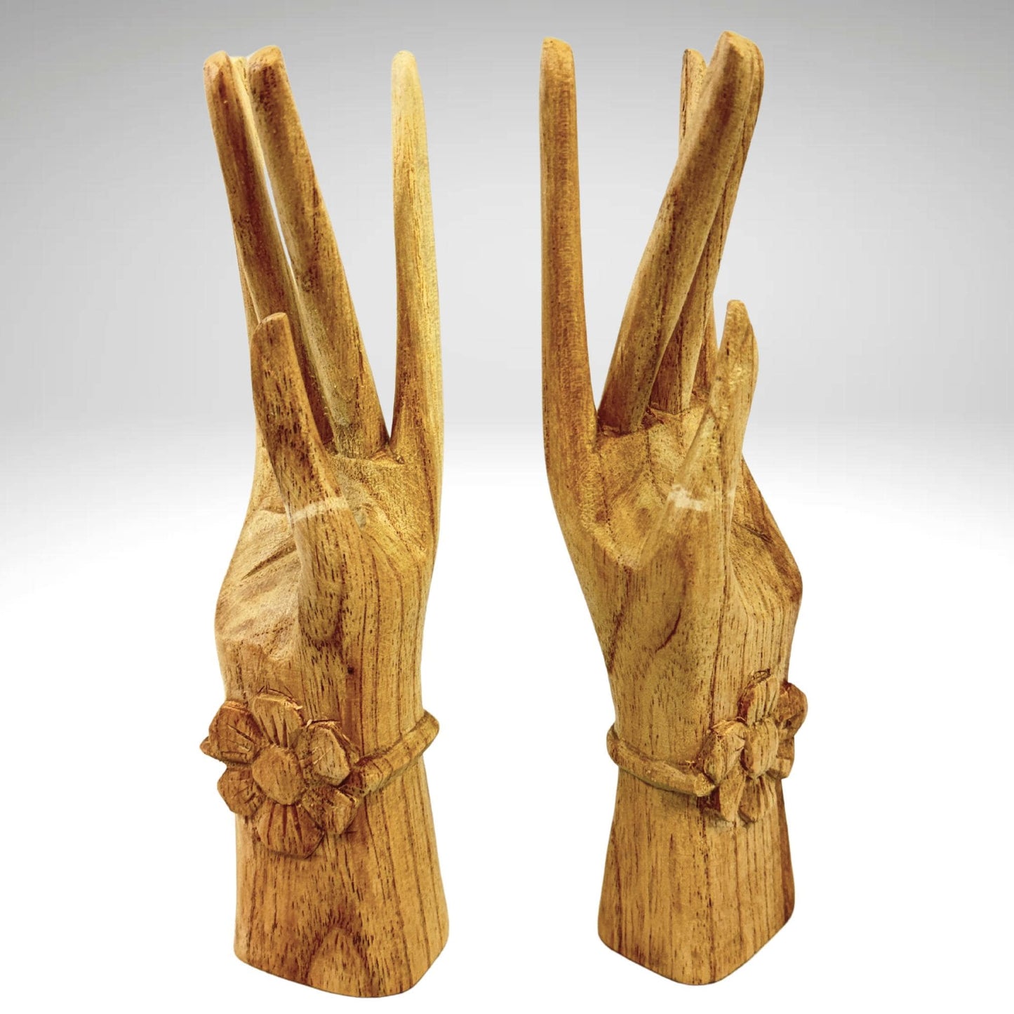 Balinese Buddha Mudra Namaste Blessing Hands Statue Wood Carving Sculpture set 2 hand carved Balinese art
