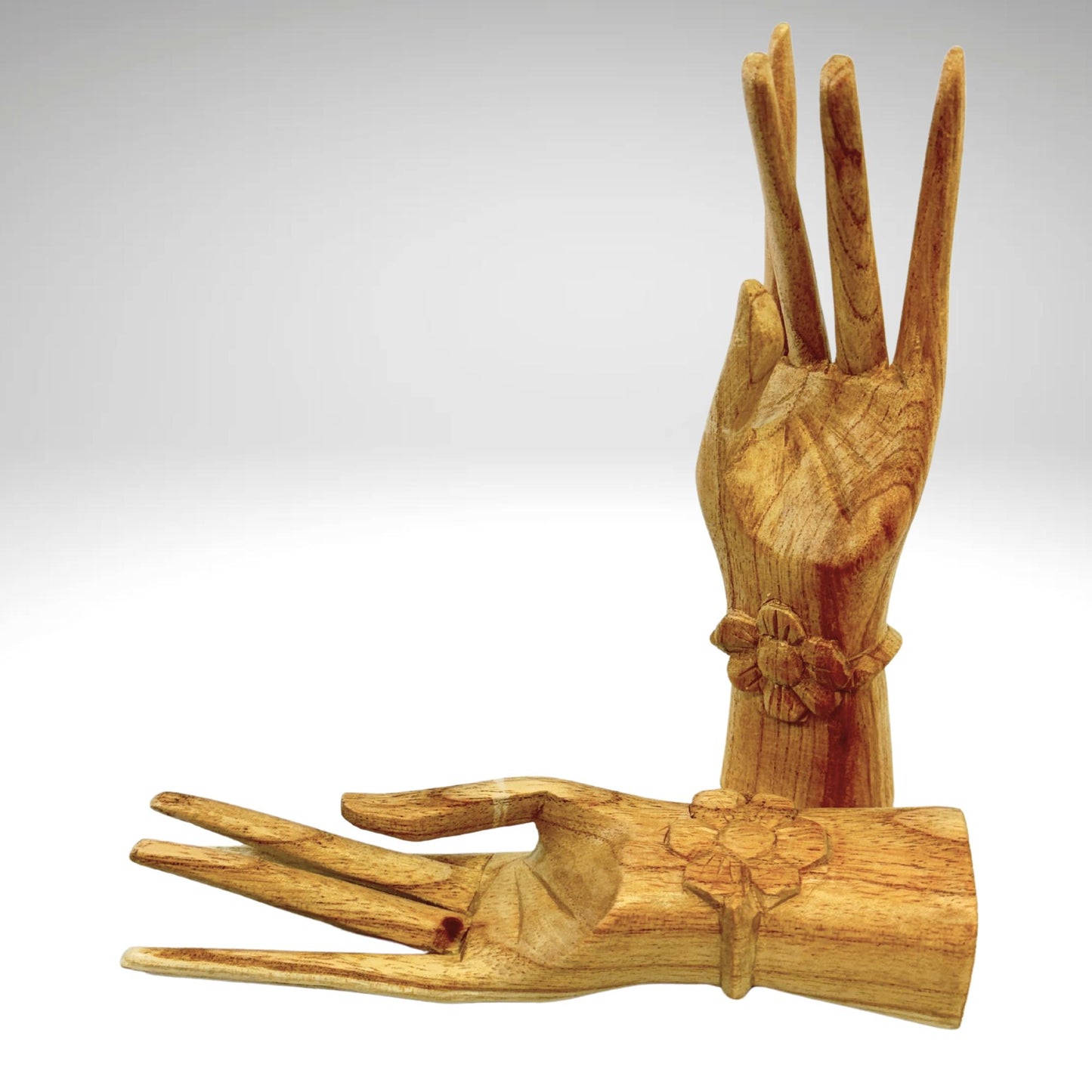 Balinese Buddha Mudra Namaste Blessing Hands Statue Wood Carving Sculpture set 2 hand carved Balinese art