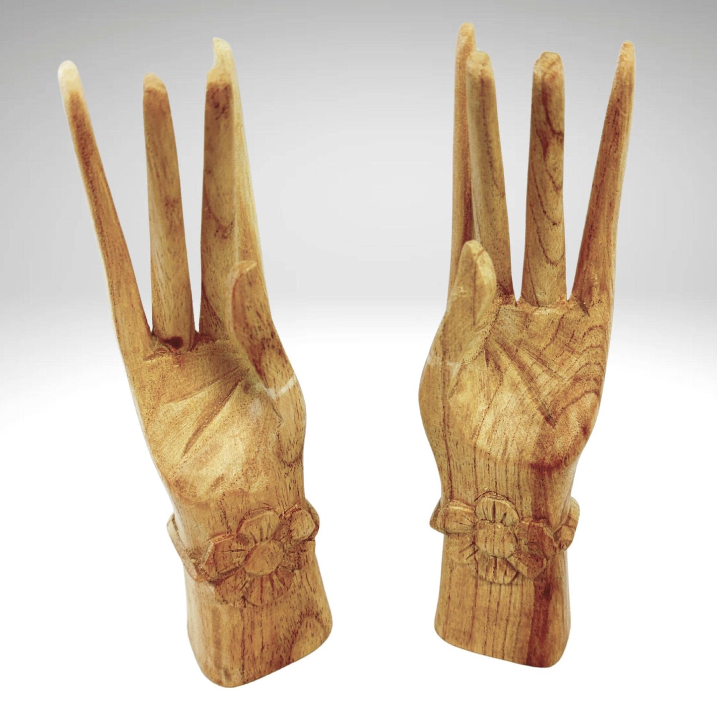 Balinese Buddha Mudra Namaste Blessing Hands Statue Wood Carving Sculpture set 2 hand carved Balinese art
