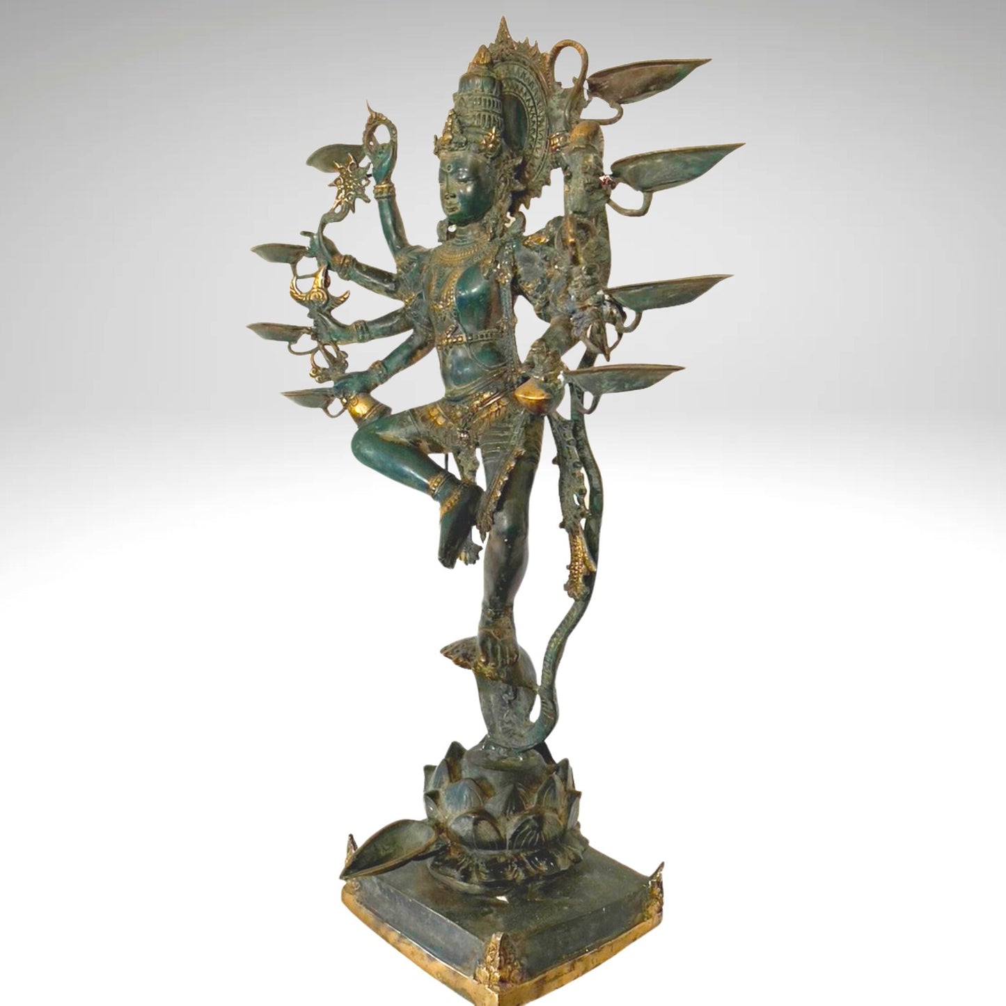 Shiva Nataraja Sculpture Lord of Cosmic Dance Deepam Lamps Handmade Lost Cast Bronze Hindu Art Statue 26" - Acadia World Traders