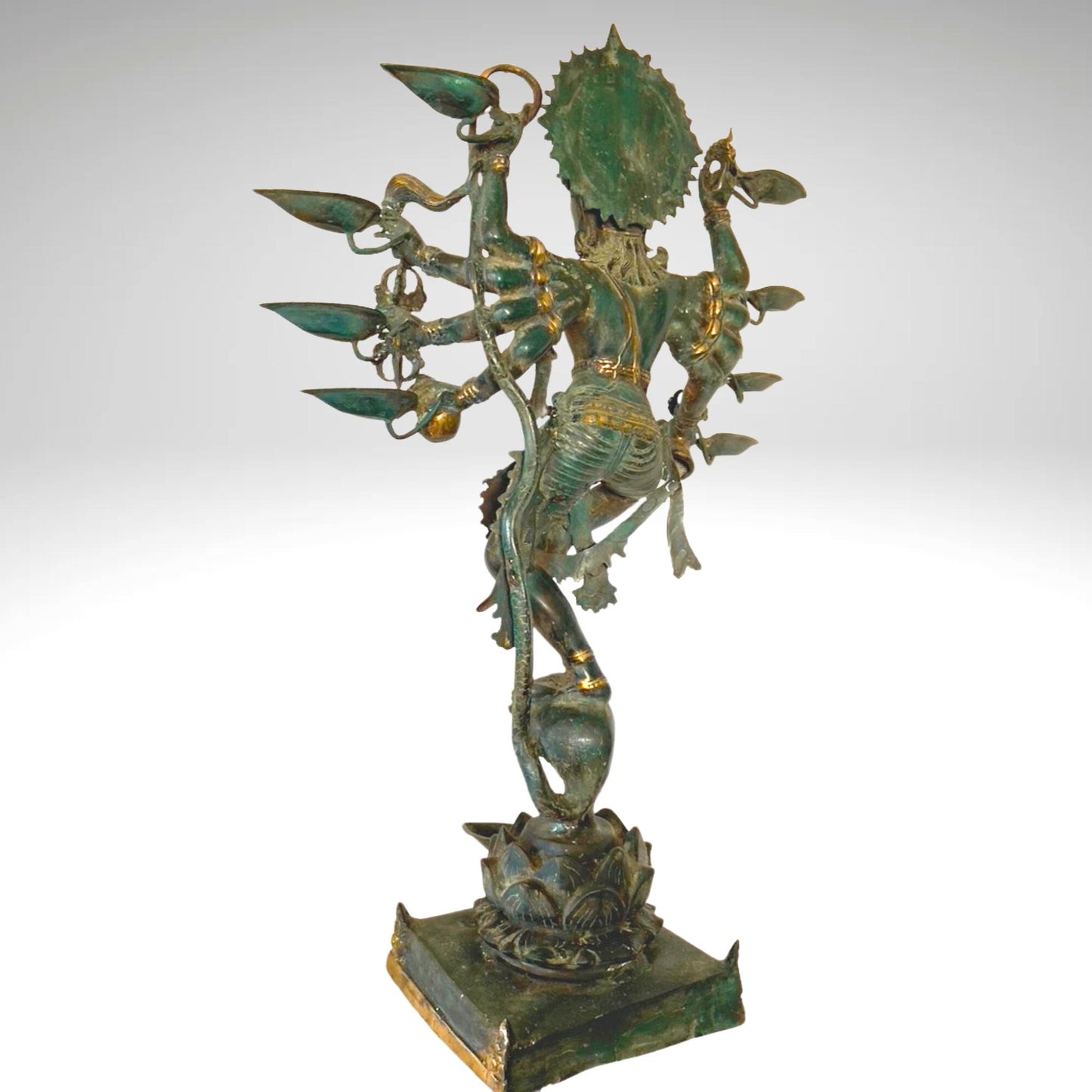 Shiva Nataraja Sculpture Lord of Cosmic Dance Deepam Lamps Handmade Lost Cast Bronze Hindu Art Statue 26" - Acadia World Traders
