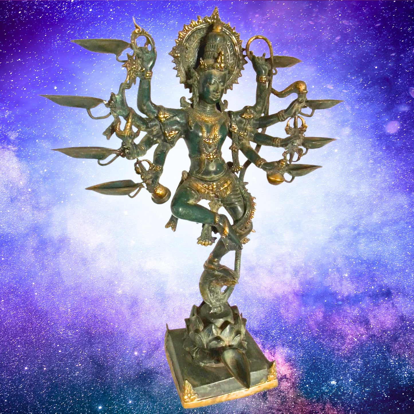 Shiva Nataraja Sculpture Lord of Cosmic Dance Deepam Lamps Handmade Lost Cast Bronze Hindu Art Statue 26" - Acadia World Traders