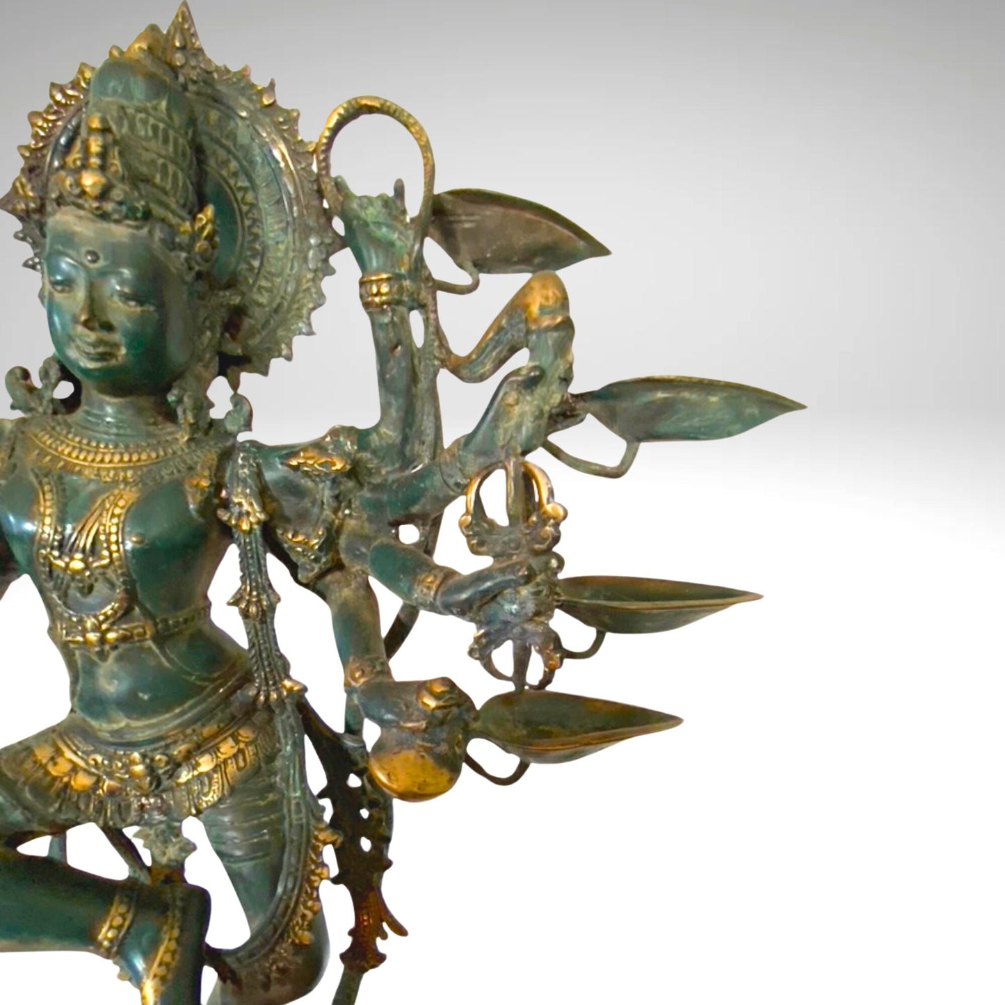 Shiva Nataraja Sculpture Lord of Cosmic Dance Deepam Lamps Handmade Lost Cast Bronze Hindu Art Statue 26" - Acadia World Traders