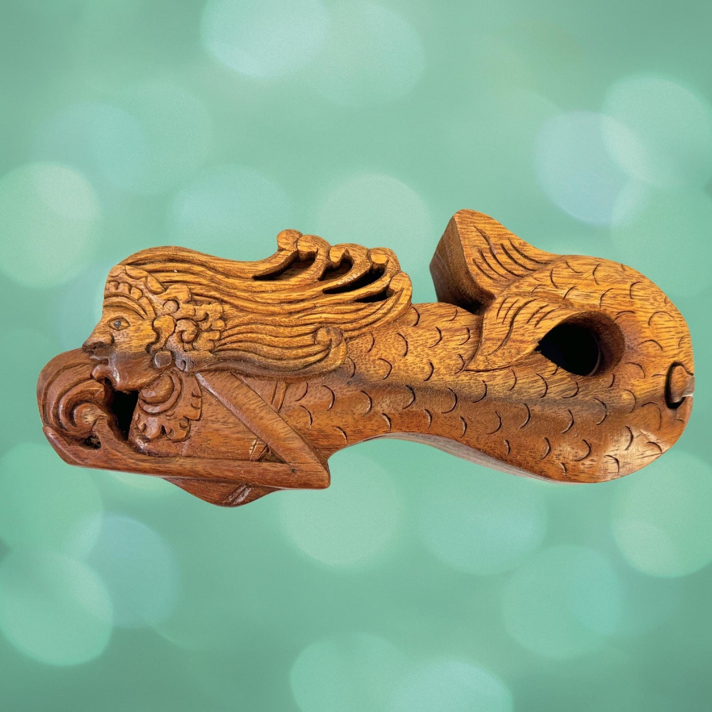 Hand Carved Wood Mermaid Puzzle Box: Nautical Stash Jewelry Box