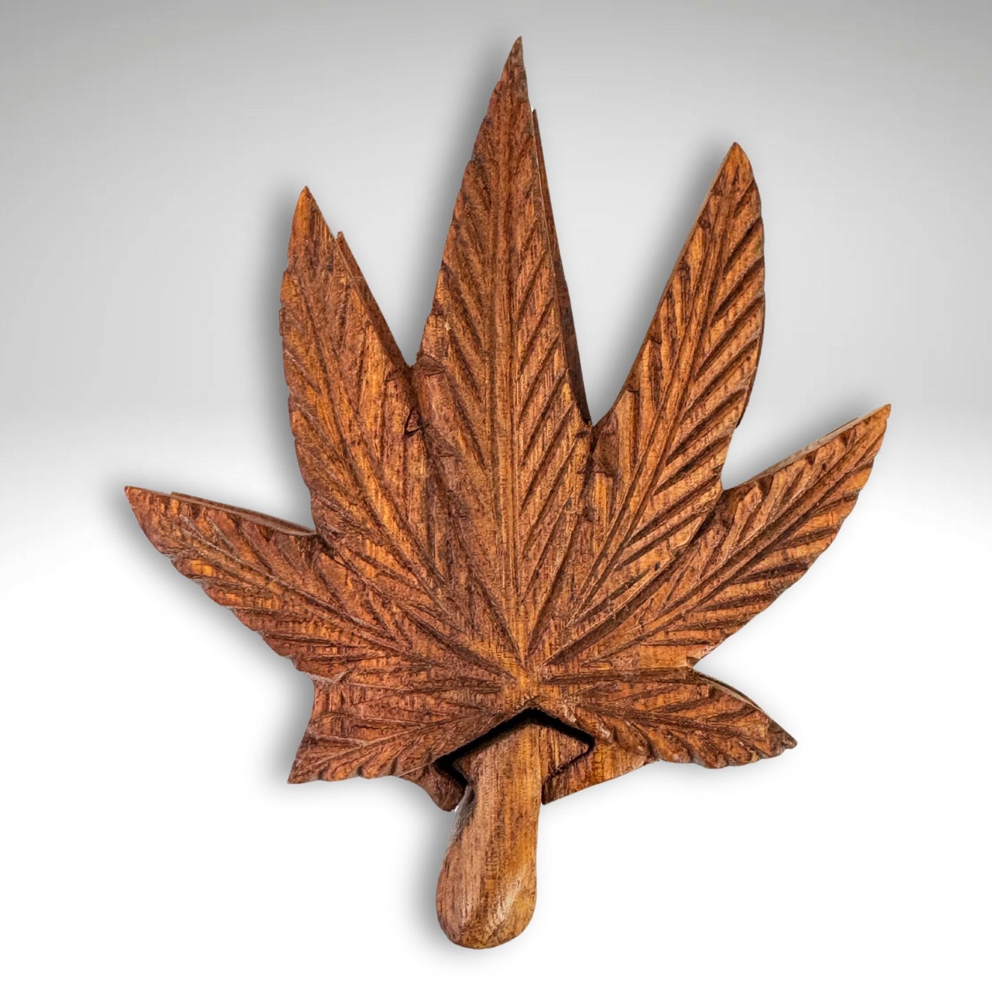 Weed Hemp Leaf Secret Puzzle Trinket Stash Box Jewelry gift Box Hand Carved Wood Carving Bali art - Acadia World Traders