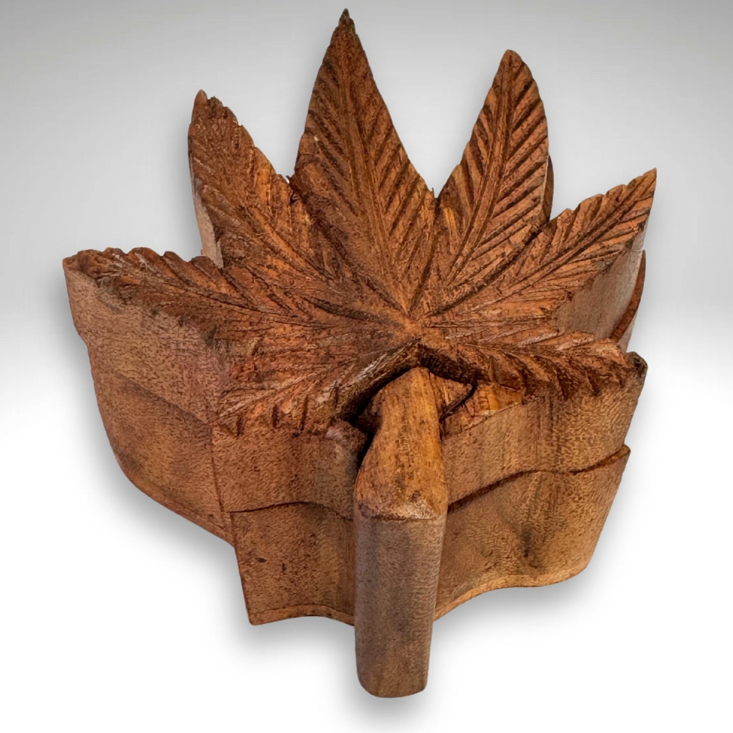 Weed Hemp Leaf Secret Puzzle Trinket Stash Box Jewelry gift Box Hand Carved Wood Carving Bali art - Acadia World Traders