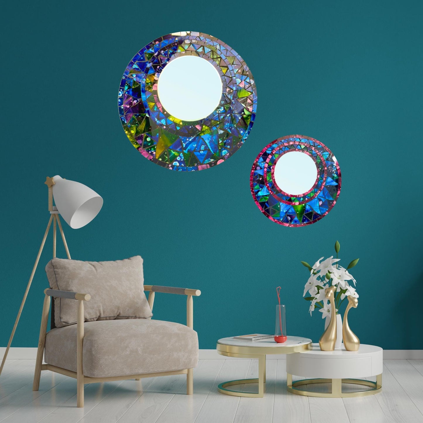 Sunburst Sun Mirror Mosaic Wall Art Plaque Panel Hand Painted Glass Bali Handicraft Boho Celestial Decor - Acadia World Traders