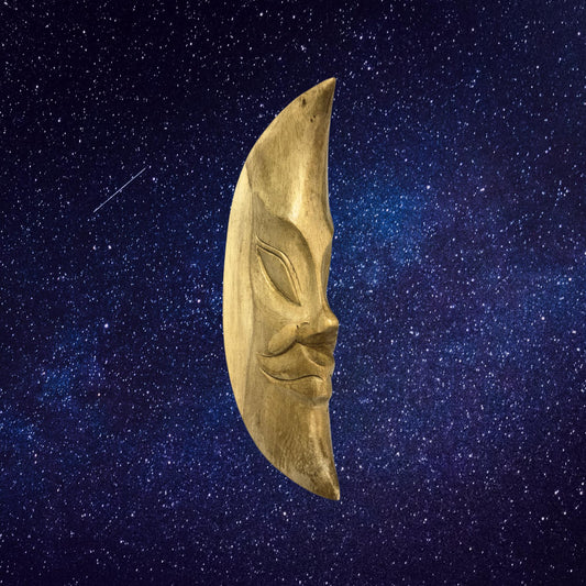 Chandra Man in the Moon Mask Wall Sculpture hand carved wood  Bali Art - Acadia World Traders