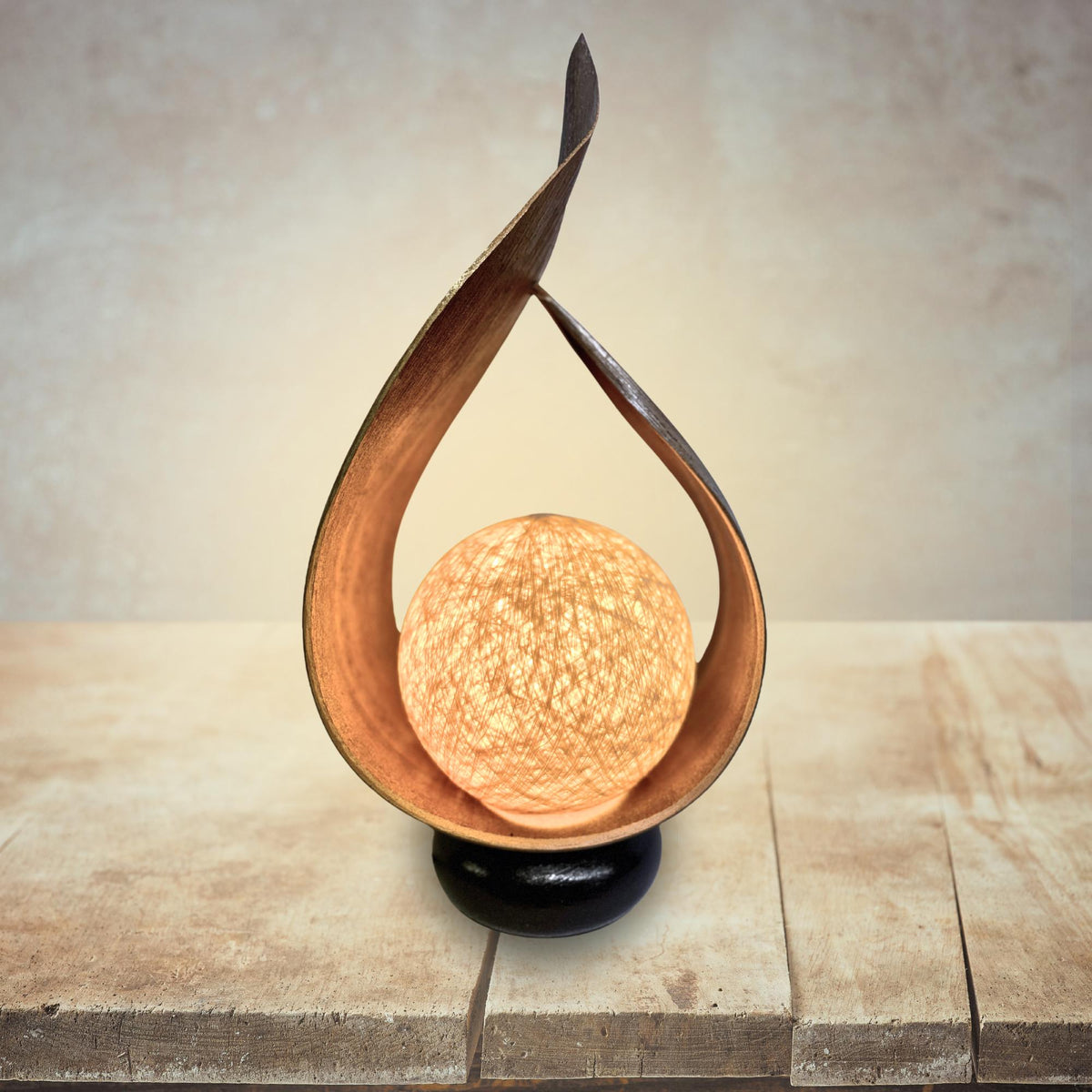 Handmade Palm Frond Teardrop Lamp: Boho Accent Lighting