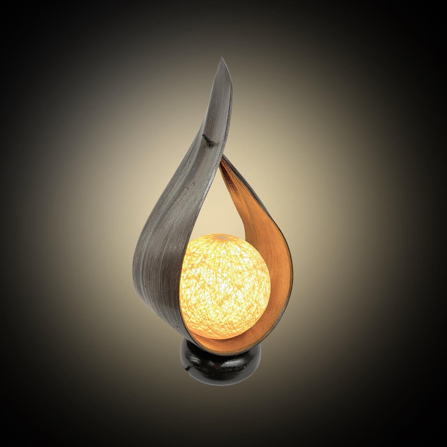 Accent Table Lamp Natural Upcycled Palm Frond Sheath Teardrop Boho Decor Handmade Balinese Homeware Art Coffee