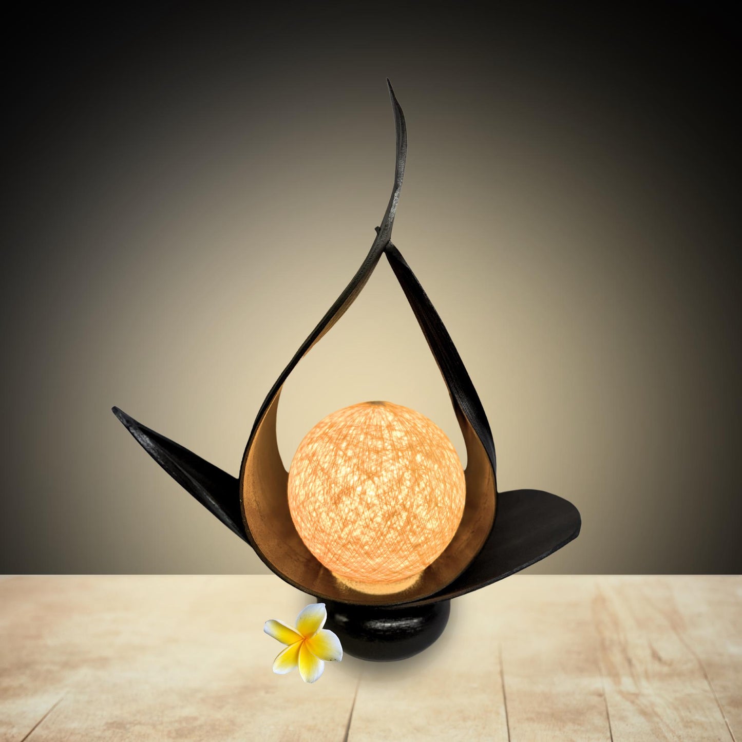 Accent Table Lamp Palm Frond Sheath Natural Organic Upcycled Boho Decor Handmade Balinese Homeware Art