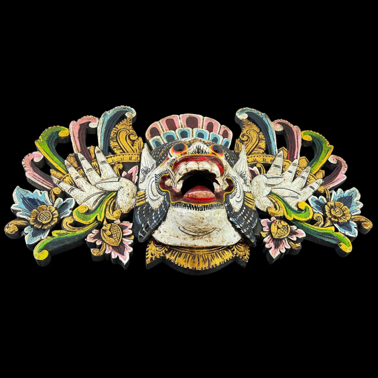 Balinese Mask Boma Barong Bhoma Protector Guardian Mask Polychrome Hand Carved wood Carving Bali Folk Art Wall Decor - Acadia World Traders